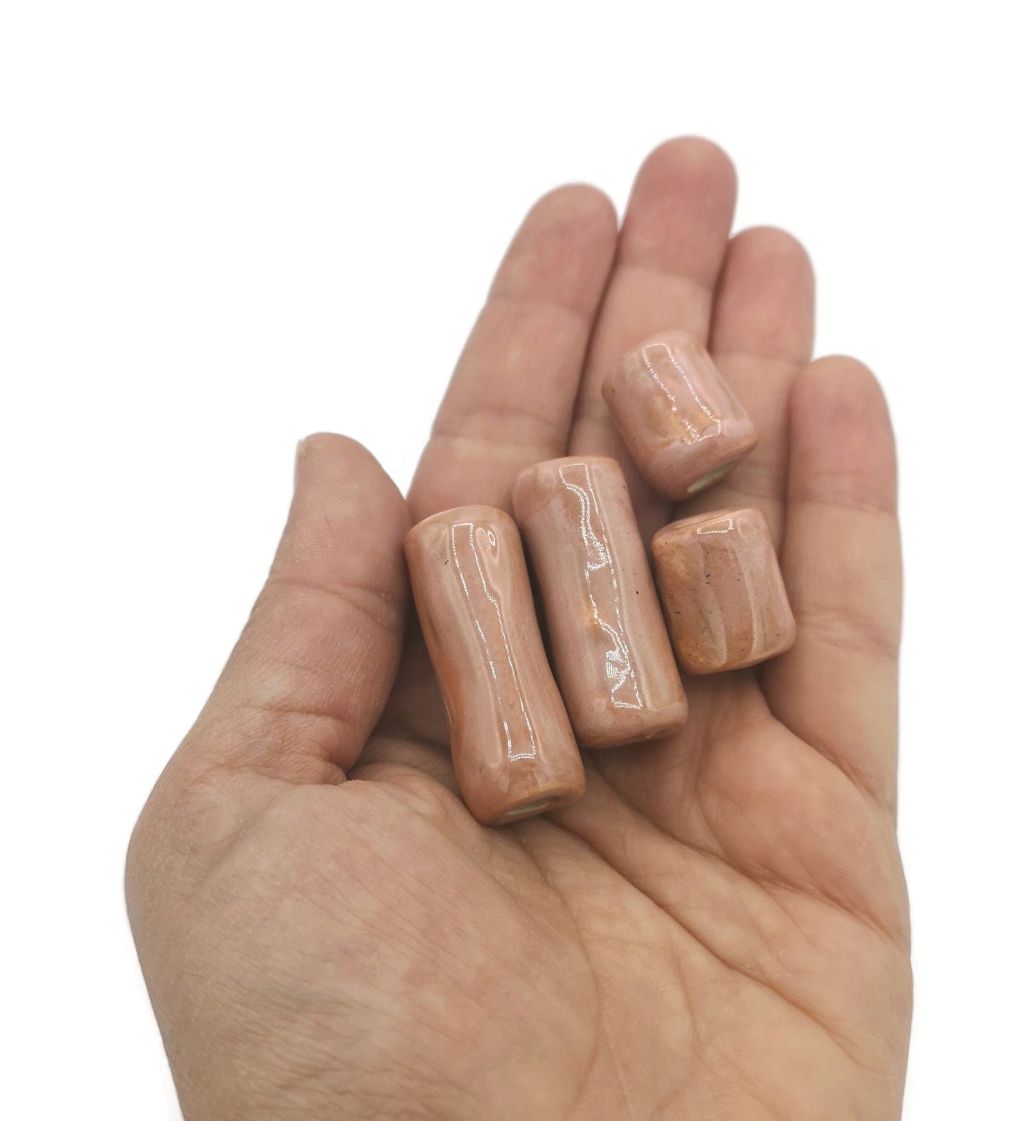 4Pc Handmade Ceramic Beads, Large Hole Macrame Beads, Clay Beads, Unique Decorative Beads Elongated, Jewelry Making Tube Beads Long - Ceramica Ana Rafael