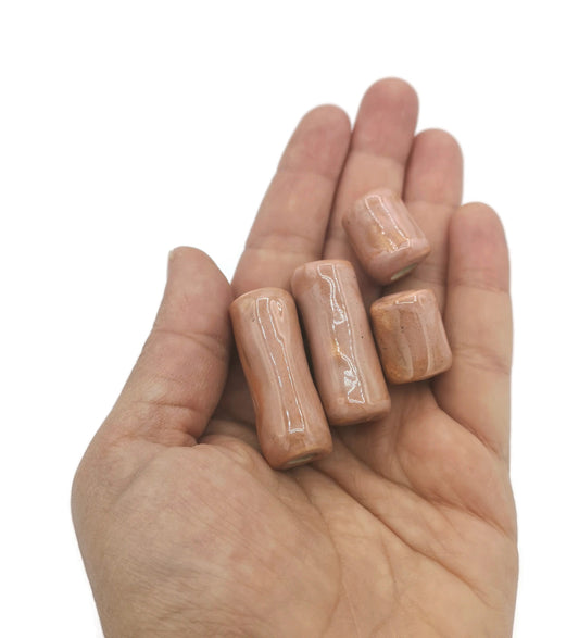 4Pc Handmade Ceramic Beads, Large Hole Macrame Beads, Clay Beads, Unique Decorative Beads Elongated, Jewelry Making Tube Beads Long - Ceramica Ana Rafael