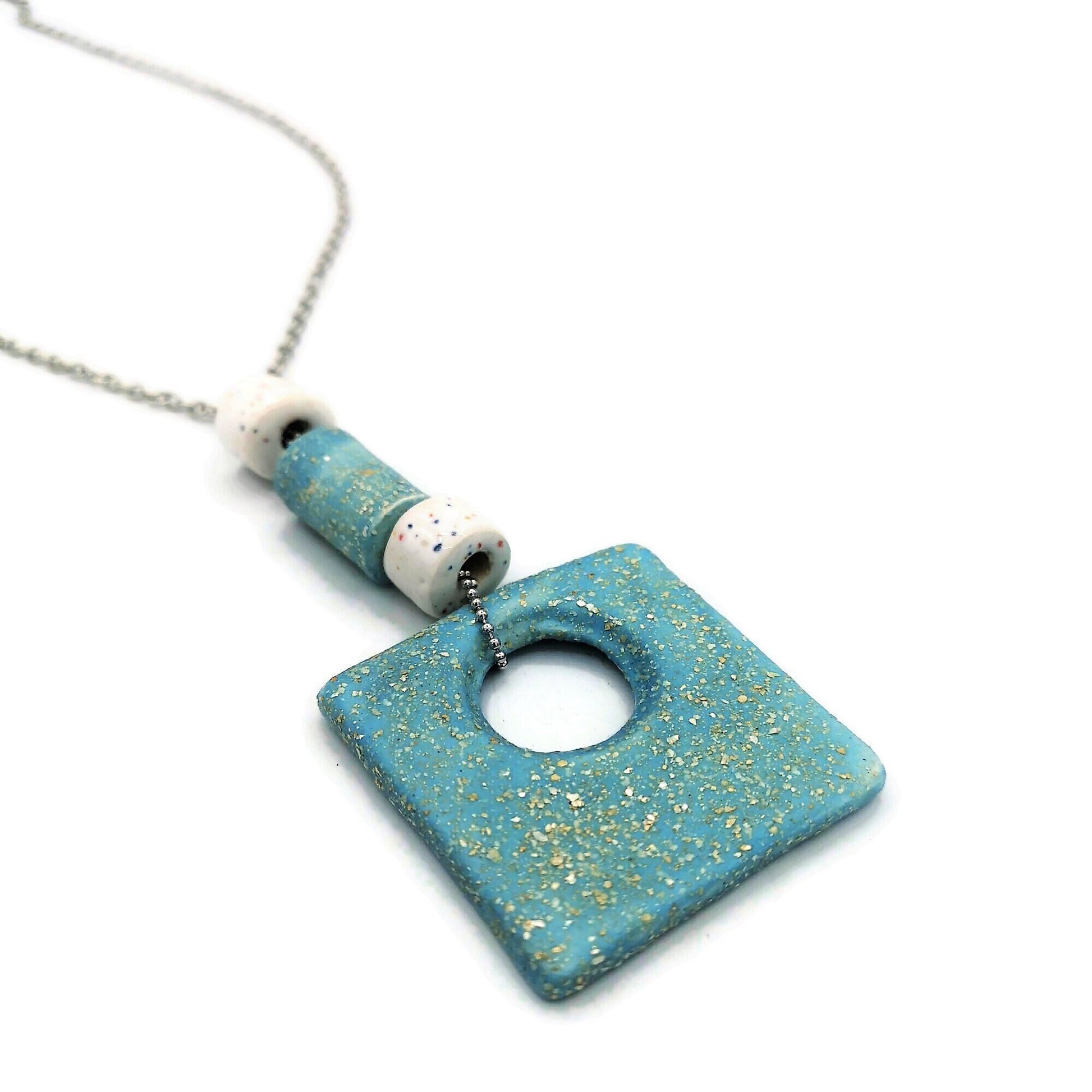 Turquoise Blue Statement Necklace For Women, Jewelry Best Gifts For Her, Boho Aesthetic Necklace Mom Birthday Gift, Wedding Clay Pendant - Ceramica Ana Rafael