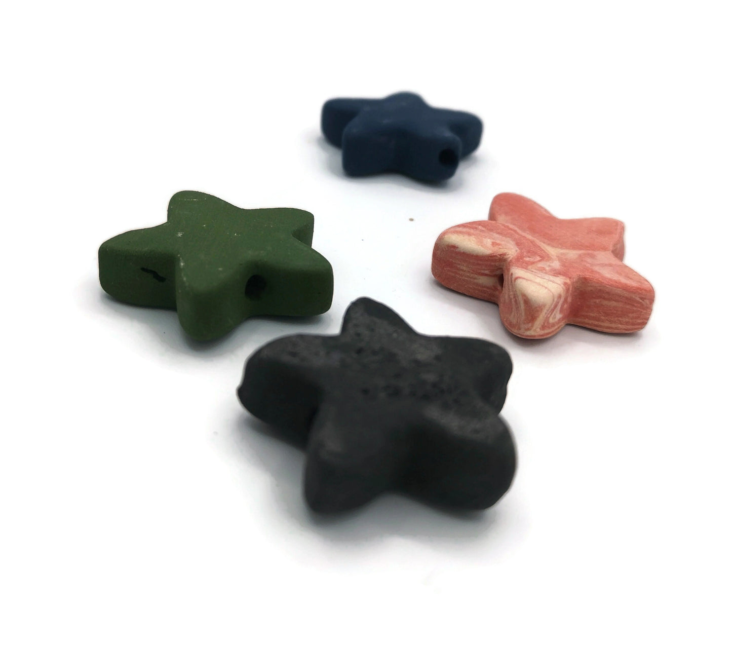 4Pc 35mm Extra Large Star Ceramic Beads For Jewelry Making, Handmade Assorted Clay Beads, Unusual Macrame Beads Large Hole 2mm, Matte Beads - Ceramica Ana Rafael