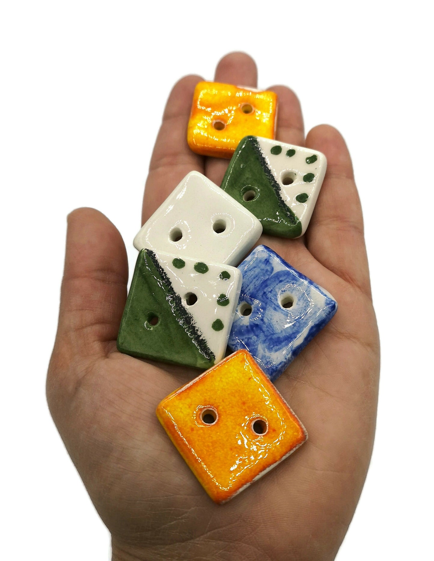 6Pc 30mm Extra Large Square Sewing Buttons For Crafts, Handmade Ceramic Sewing Supplies And Notions, Cute Strange And Unusual Hand Painted - Ceramica Ana Rafael