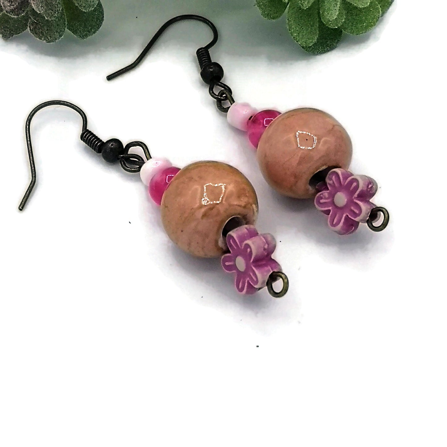 Pink Dangle Earrings, Novelty Earrings, Cute Ceramic Jewelry, Aesthetic Artsy Earrings For Teenage Girl, Teen Girl Gift Ideas - Ceramica Ana Rafael