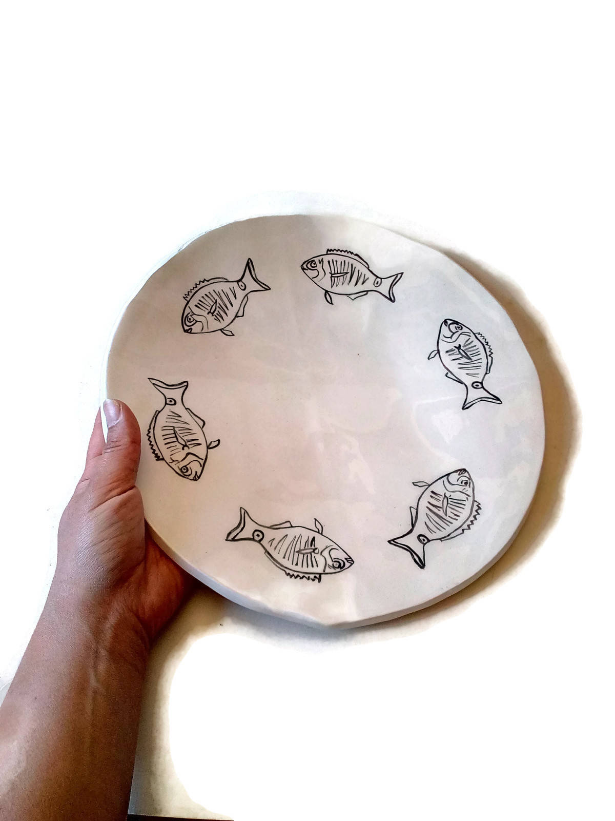 Black And White Handmade Ceramic Plate for Wall Decor, Decorative Fish Pottery, Portuguese Housewarming Gift First Home, Dining Room Decor - Ceramica Ana Rafael