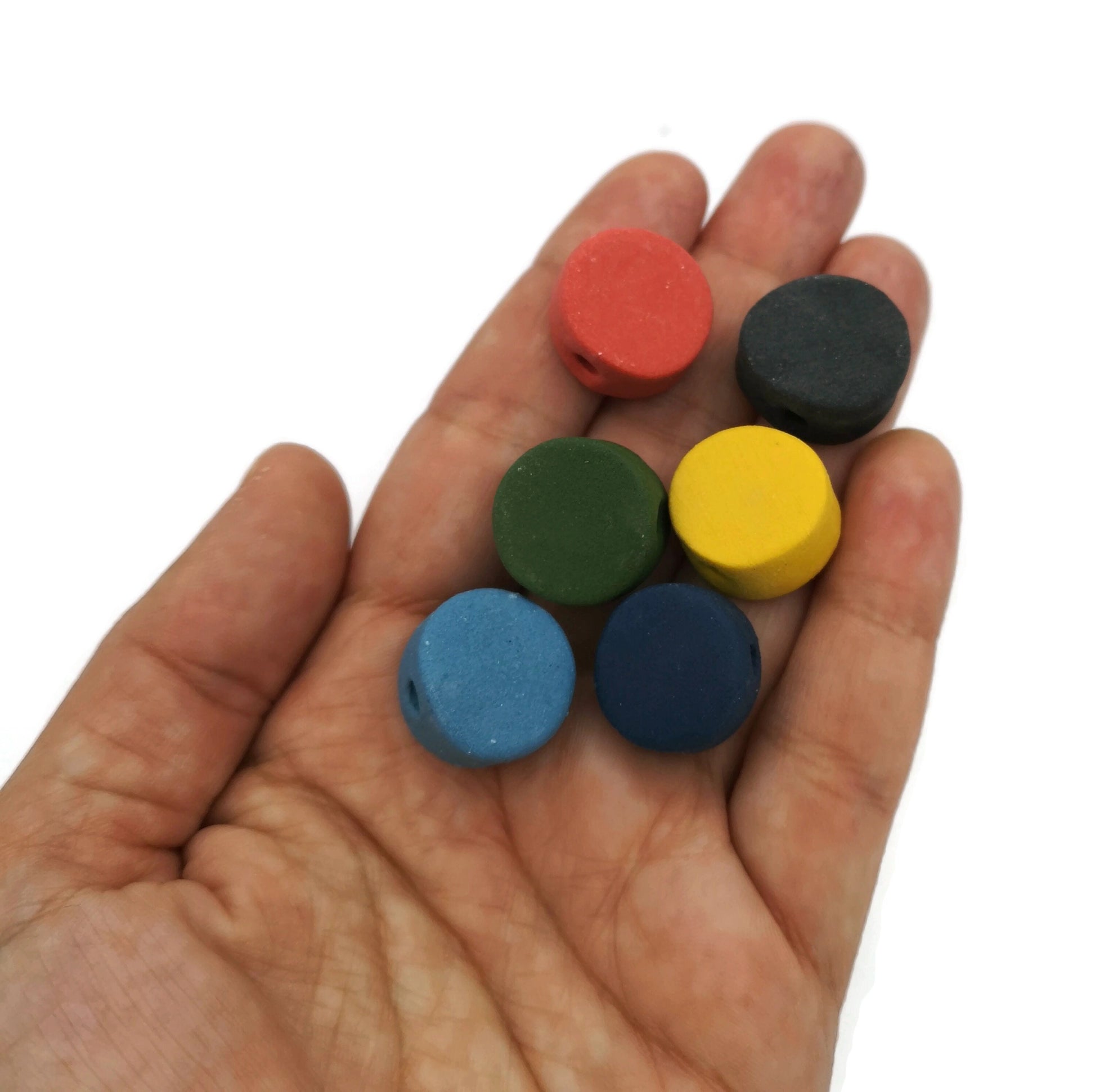 6Pc 15mm Assorted Large Coin Beads for Jewelry Making, Handmade Ceramic Macrame Beads Large Hole 2mm, Artisan Matte Clay Beads Unique - Ceramica Ana Rafael