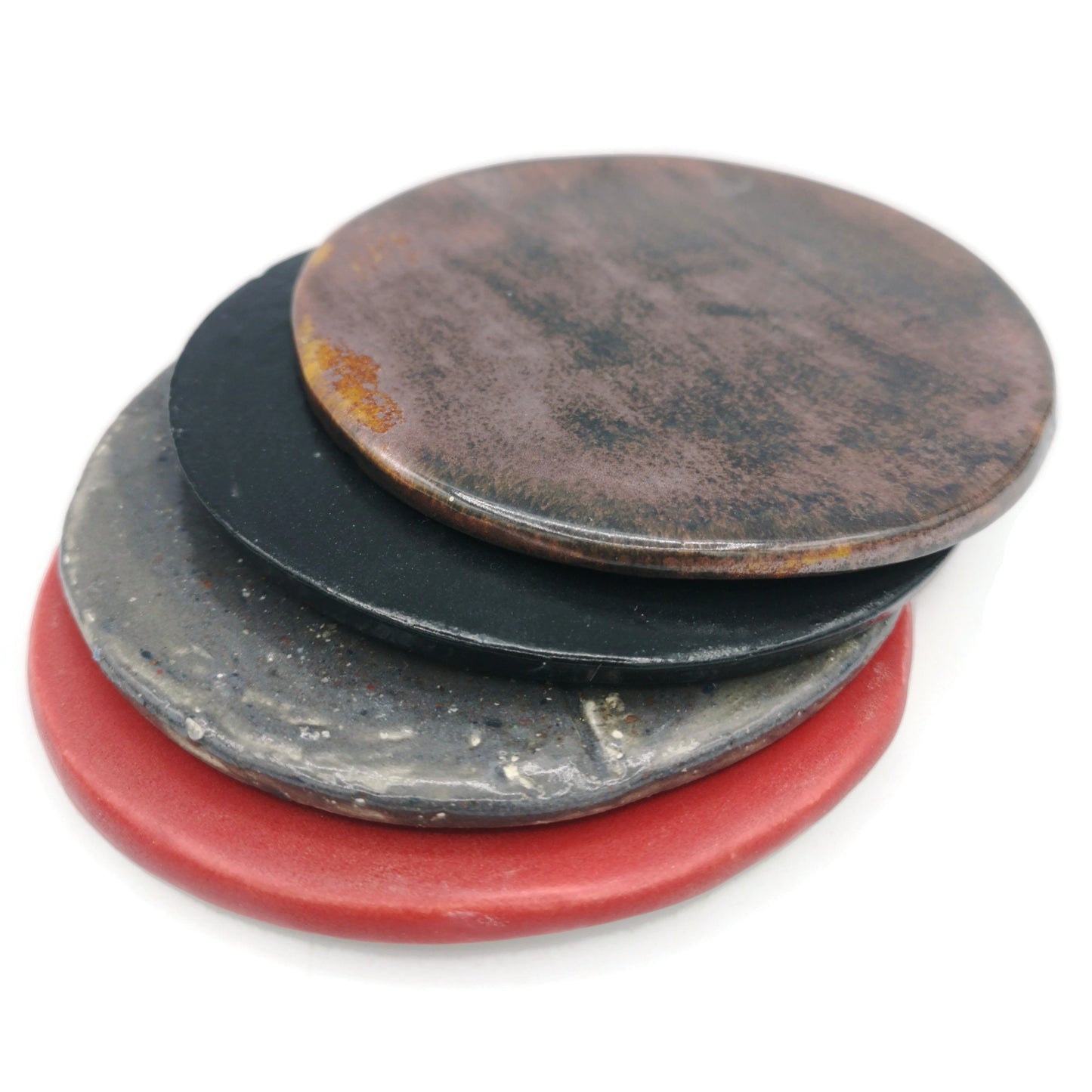 4Pc Assorted Handmade Round Cramic Coaster Tiles With Cork Back To Protect Your Office Desk, Colorful Mosaic Drink Coasters - Ceramica Ana Rafael