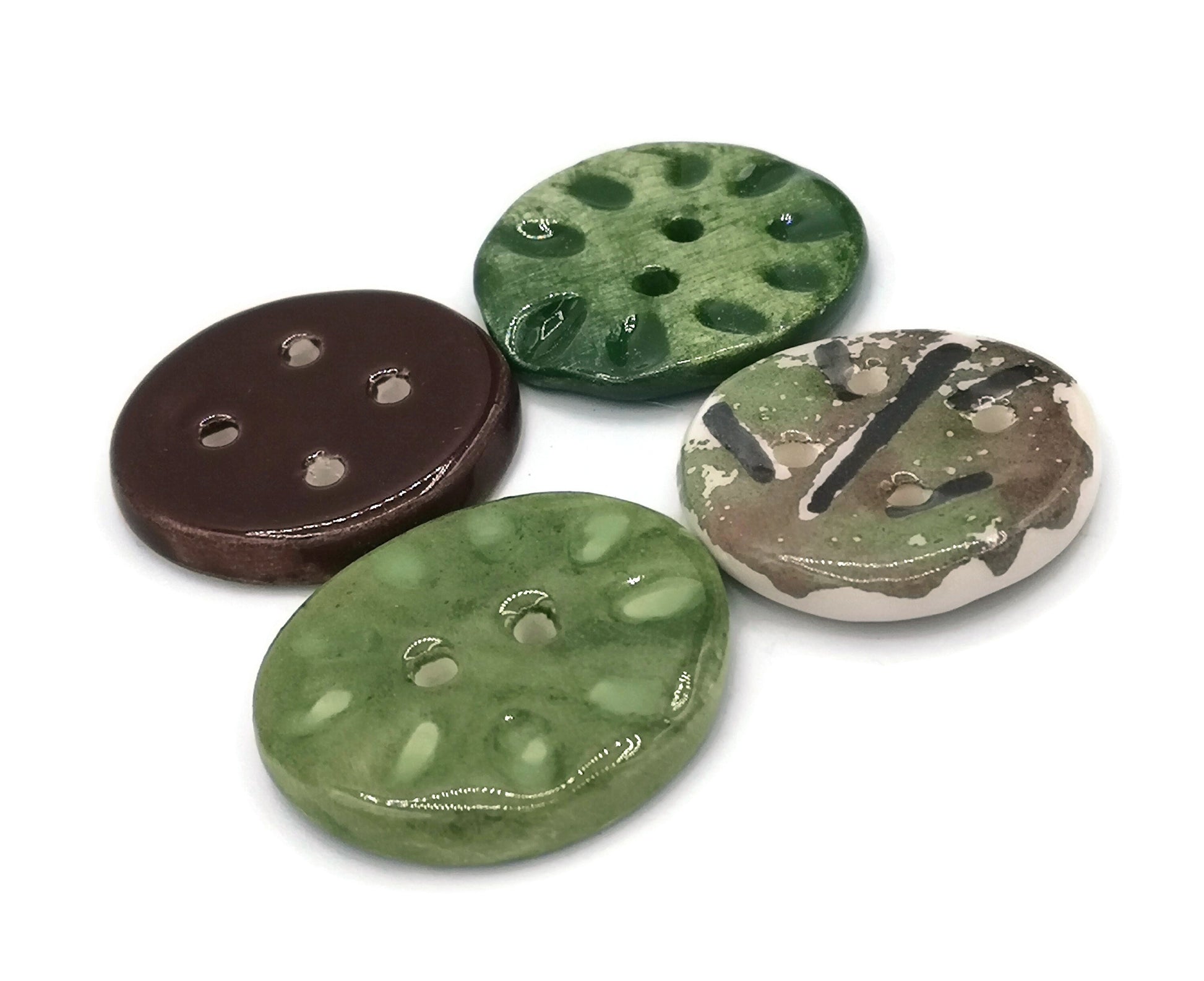 4Pc 40mm Extra Large Round Buttons For Blouse, Decoratice Coat Buttons, Fall Design Handmade Ceramic Sewing Supplies And Notions Purse Clasp - Ceramica Ana Rafael