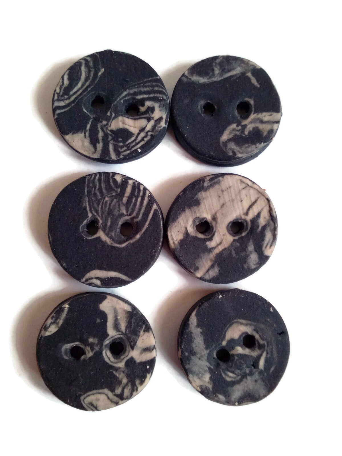 6PC 25mm Matte Black And White Handmade Ceramic Buttons for Knitting, 2 Hole Flat Back Marbled Sewing Buttons For Coat Best Sellers - Ceramica Ana Rafael