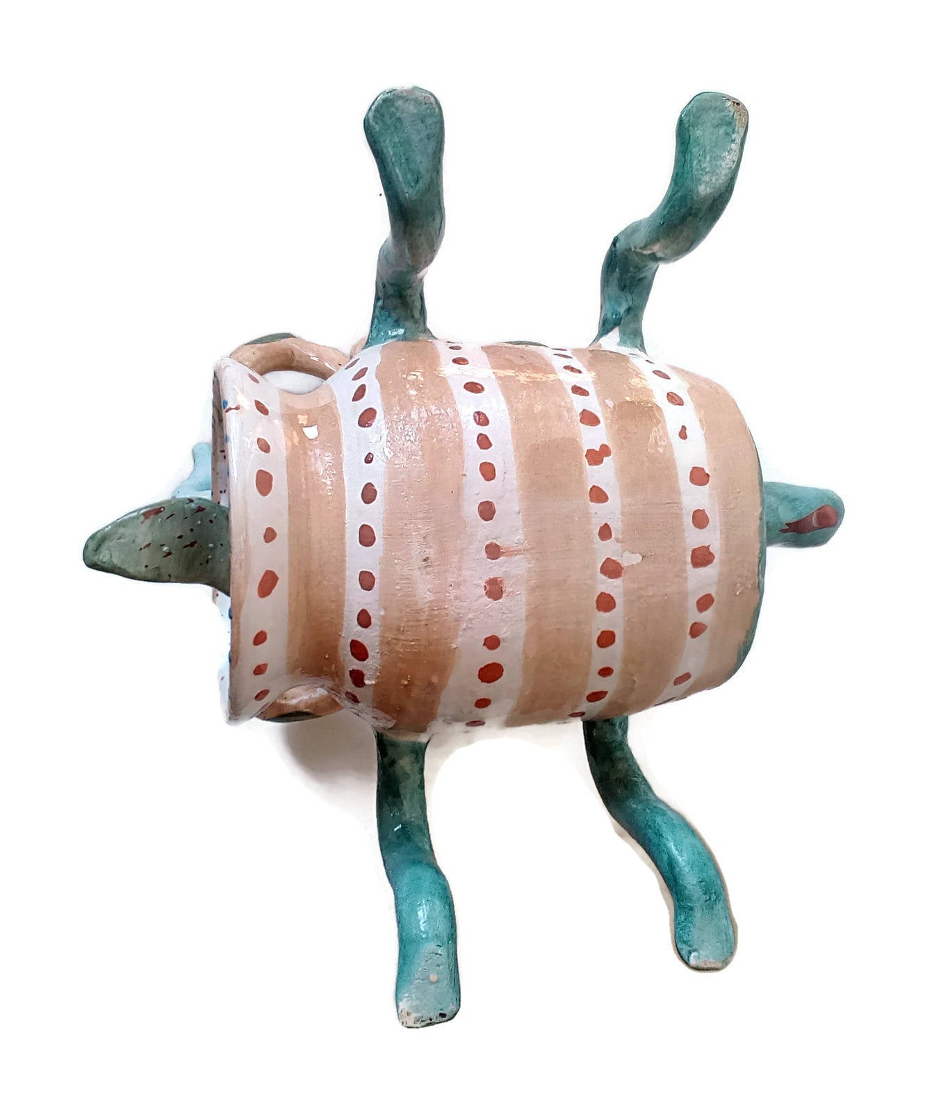 Handmade Ceramic Sculpture Weird Creature, Colorful Hand Painted Abstract Animal Figure, Clay Office Desk Accessories Best Gifts For Him - Ceramica Ana Rafael