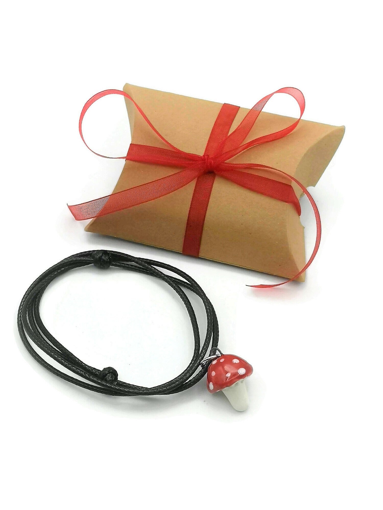 Handmade Ceramic Red Mushroom Necklace Pendant For Women, Dainty Cottagecore Necklace For Her Artisan Jewelry Birthday Gift Idea W/ Gift Box - Ceramica Ana Rafael