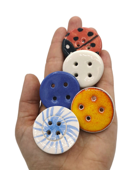 Sewing Buttons, Set Of 5 40mm Novelty Buttons For Crafts, Custom Buttons, Handmade Ceramics Sewing Notions - Ceramica Ana Rafael