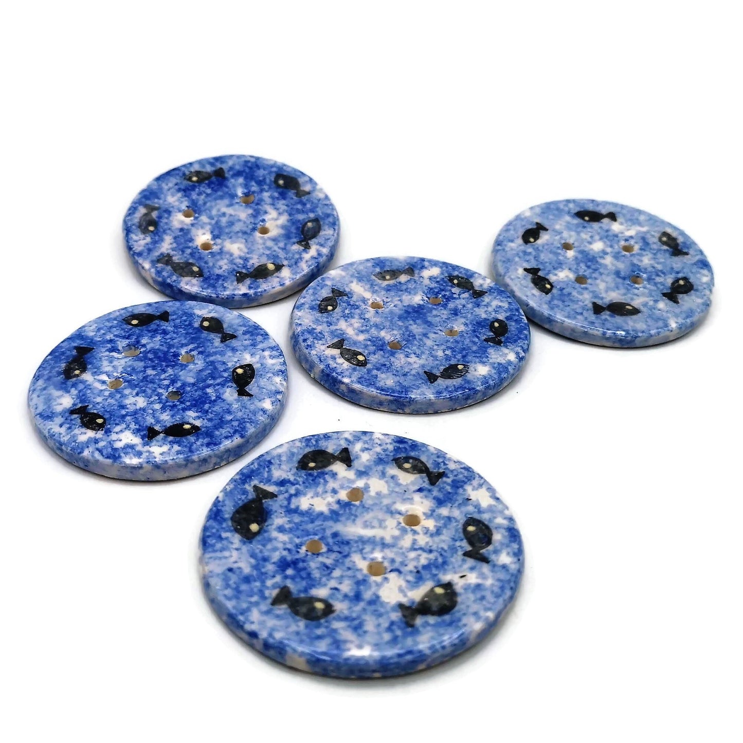 5Pc 65mm Giant Sewing Buttons, Handmade Ceramic Coat Buttons With Hand Painted Fish, Decorative Novelty Buttons for Crafts Extra Large - Ceramica Ana Rafael