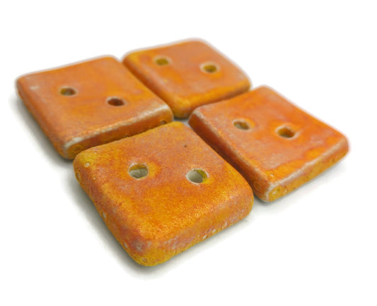 4Pc 30mm Extra Large Buttons, Orange Buttons Square, Handmade Ceramic Craft Sewing Buttons, Fancy Clay Coat Buttons 2 Holes Flatback - Ceramica Ana Rafael