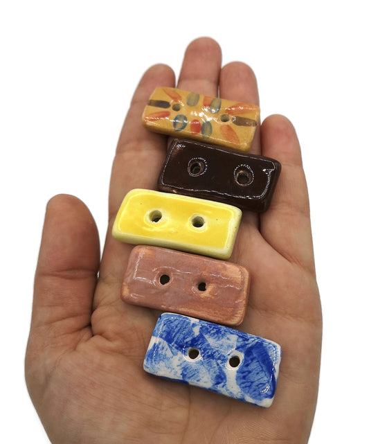 5Pc 40mm Assorted Large Rectangular Sewing Buttons For Crafts, Novelty Sewing Supplies And Notions, Handmade Ceramic Coat Buttons - Ceramica Ana Rafael