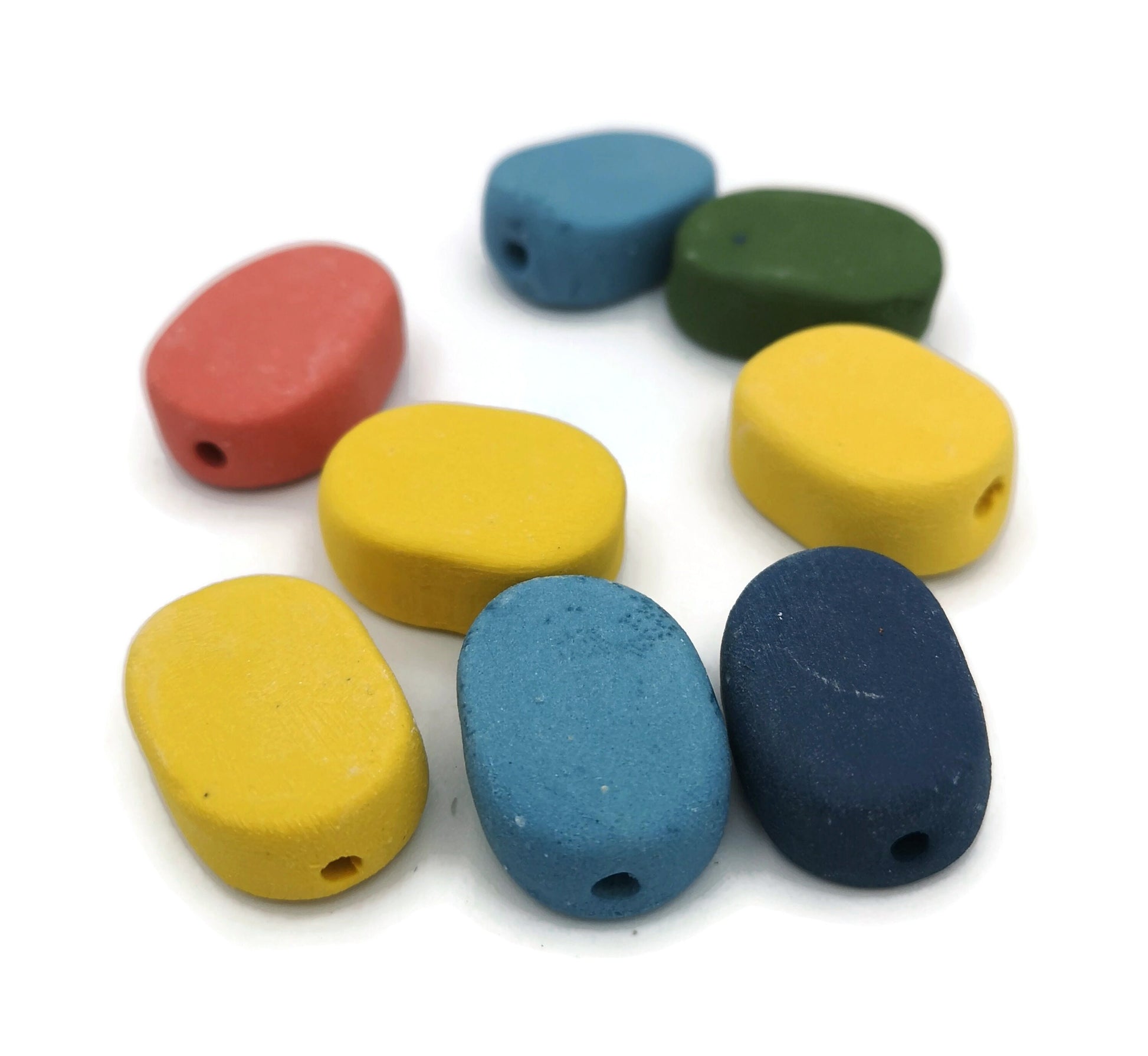 8Pc Etra Large Handmade Ceramic Beads For Jewelry Making, 2 mm Hole Assorted Matte Oval Shaped Beads For Macrame, Colorful Clay Beads - Ceramica Ana Rafael