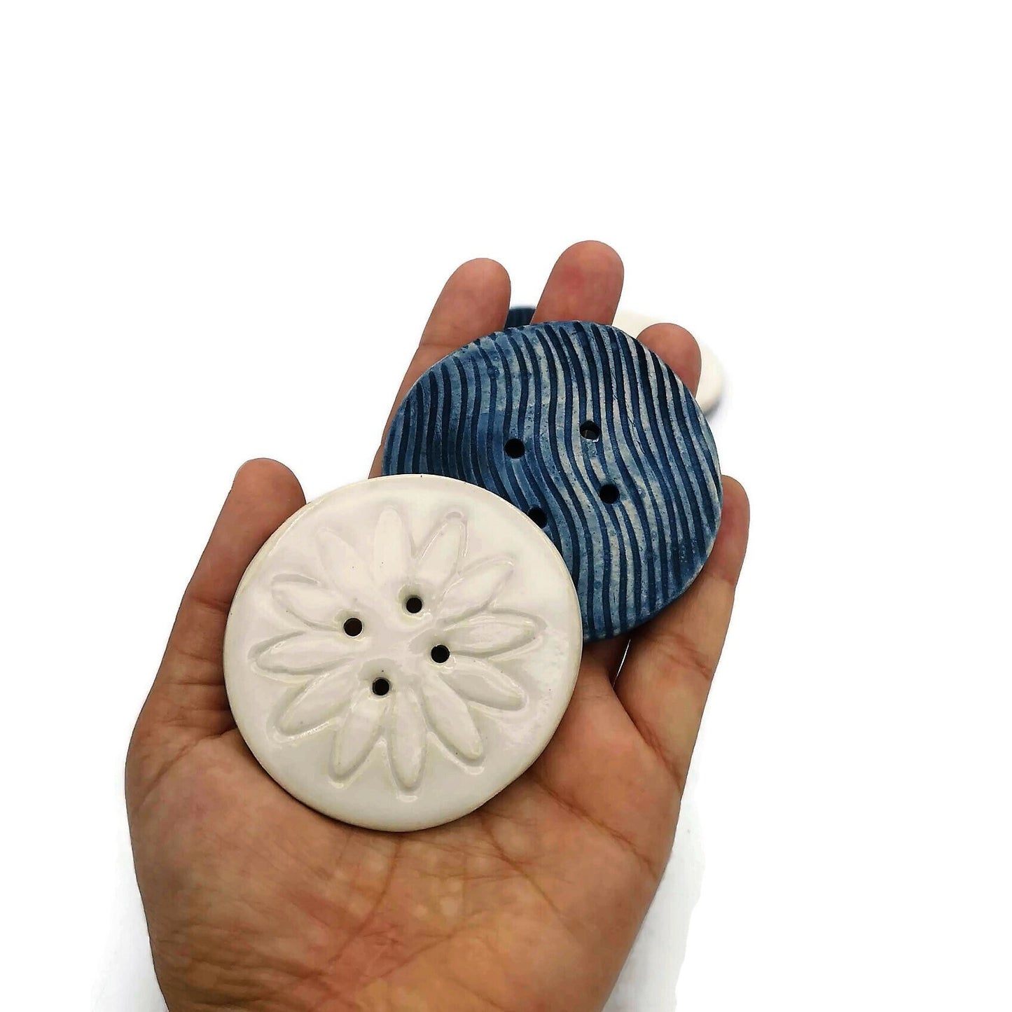 6Pc 65mm Giant Sewing Buttons, Handmade Ceramic Coat Buttons With Flower And Waves Design, Decorative Novelty Buttons for Crafts Extra Large - Ceramica Ana Rafael