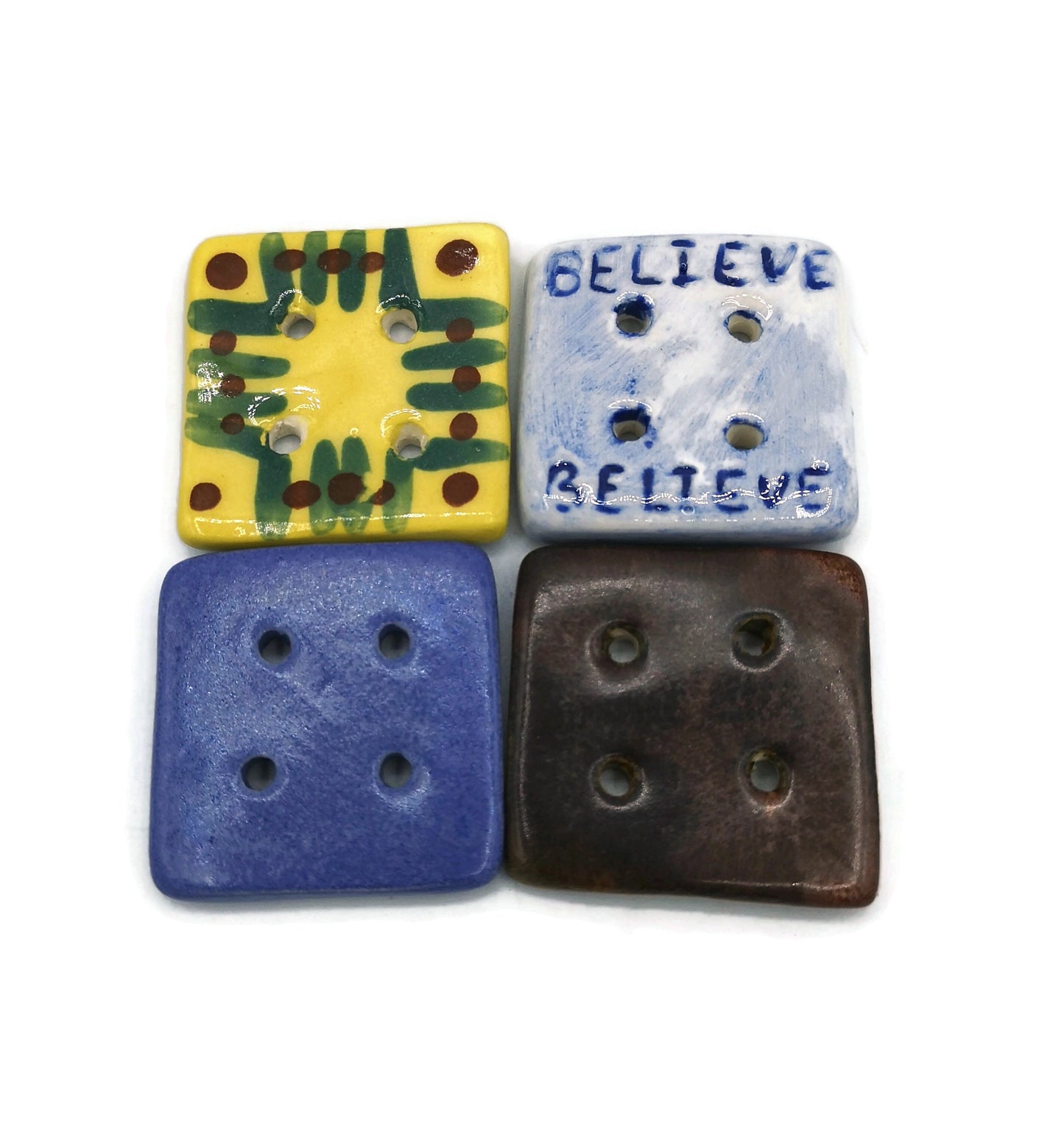 Set Of 4 Hand Painted Buttons, Novelty Theme Buttons, Strange And Unusual Sewing Supplies & Notions, Clay Buttons Custom - Ceramica Ana Rafael