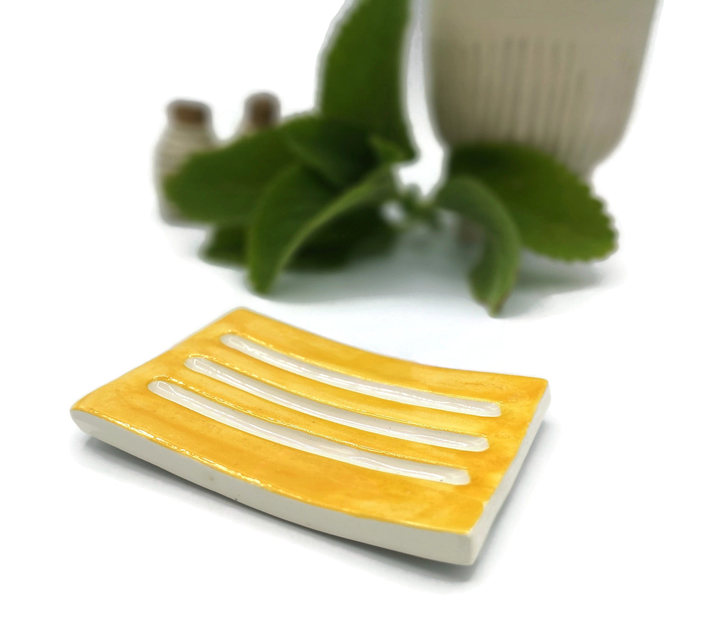 Yellow Handmade Ceramic Soap Dish With Drain For Bathroon, Zero Waste Soap Bar Holder, Artisan Pottery Tray, Decorative Clay Soap Dish - Ceramica Ana Rafael