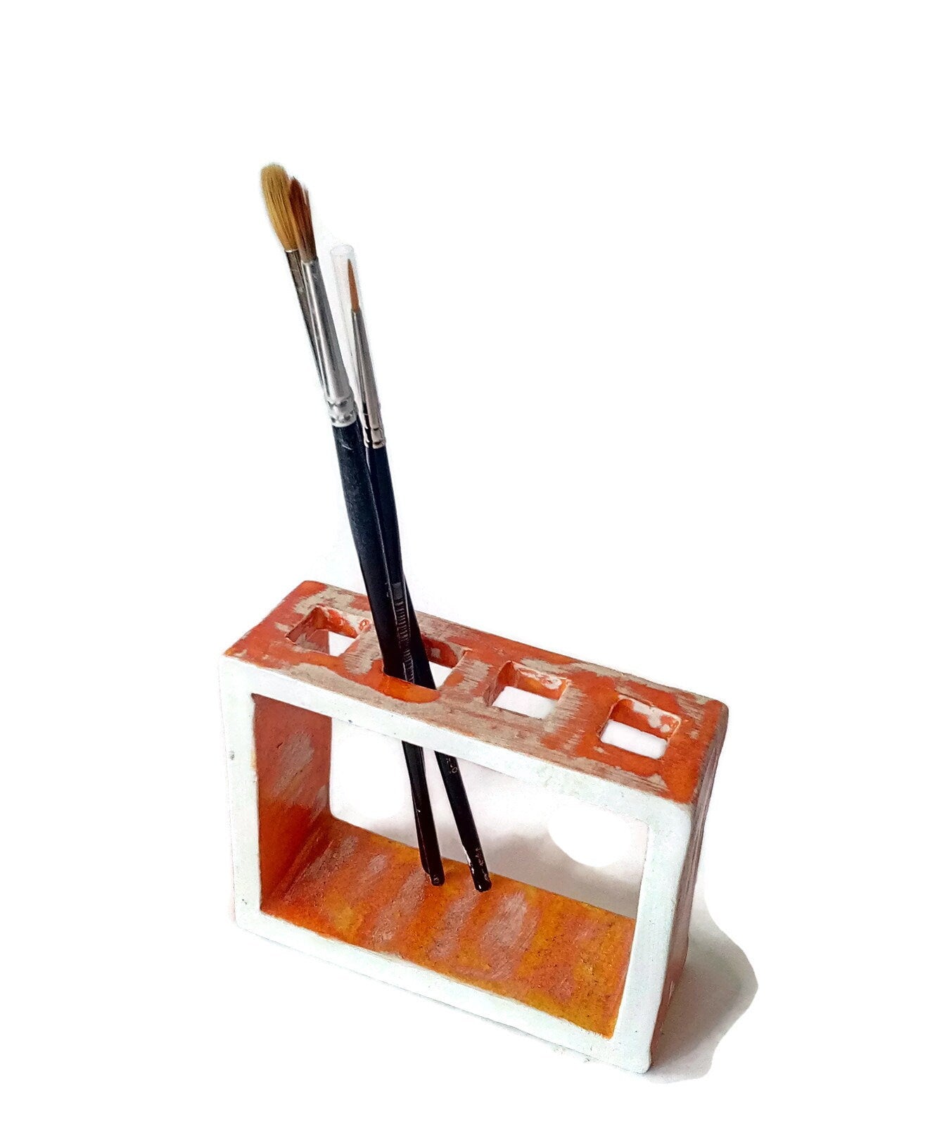 CERAMIC TOOTHBRUSH HOLDER, Pencil Holder, Blue Handmade Utensil Holder For Bathroom - Ceramica Ana Rafael