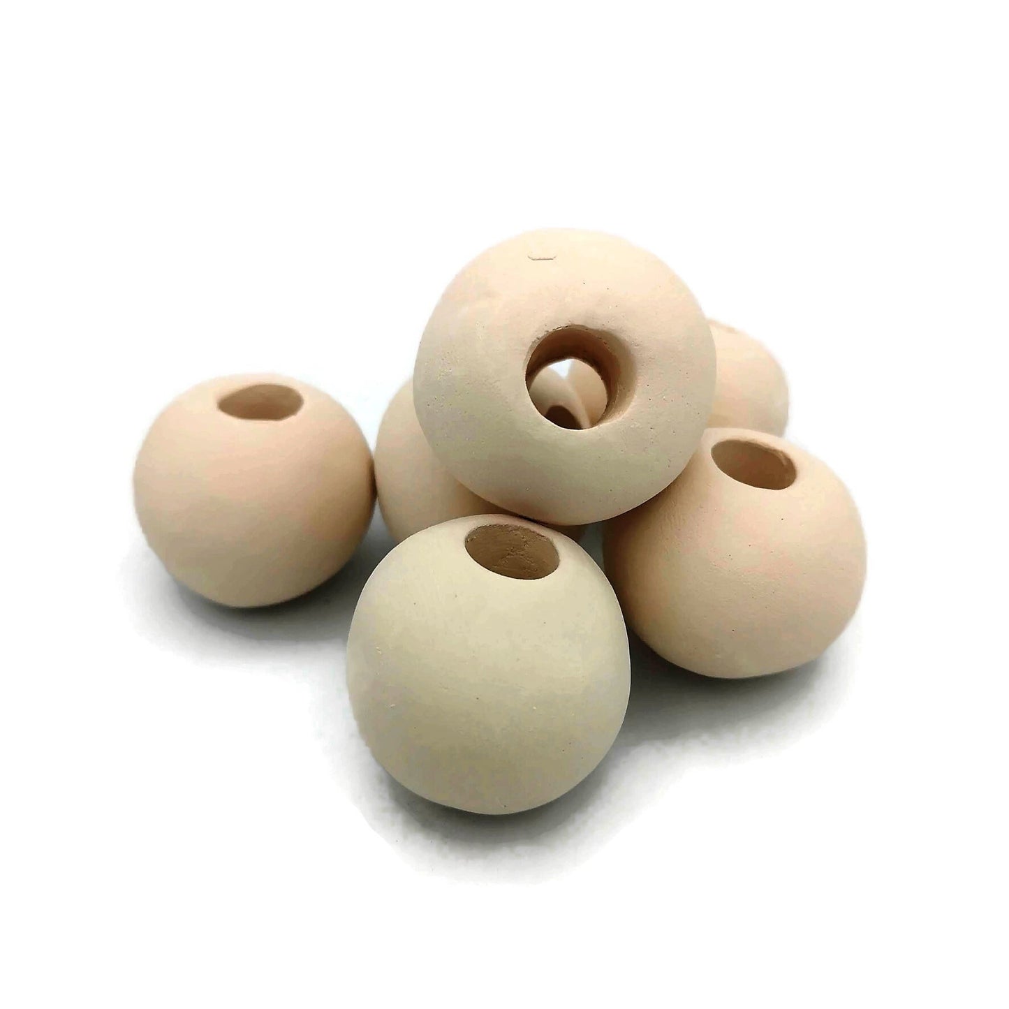 6Pc Handmade Ceramic Bisque Beads Ready To Paint, Oversized Beads for Jewelry Making Supplies Unglazed, Large Hole Macrame Beads Unpainted - Ceramica Ana Rafael