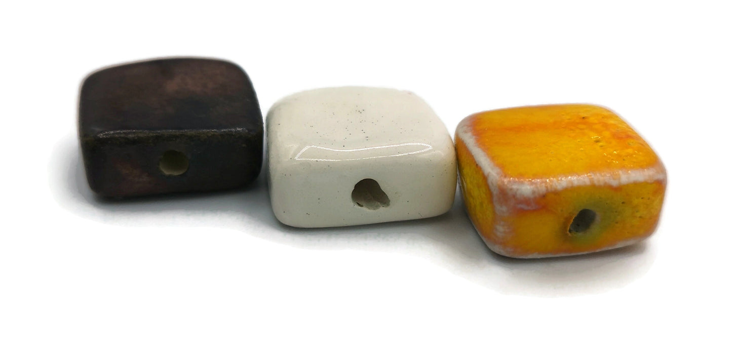 Square Beads, Handmade Ceramic Beads, Craft Beads, Set of 3 Assorted Flat Square Beads Decorative For Jewelry Making, Most Sold Items - Ceramica Ana Rafael