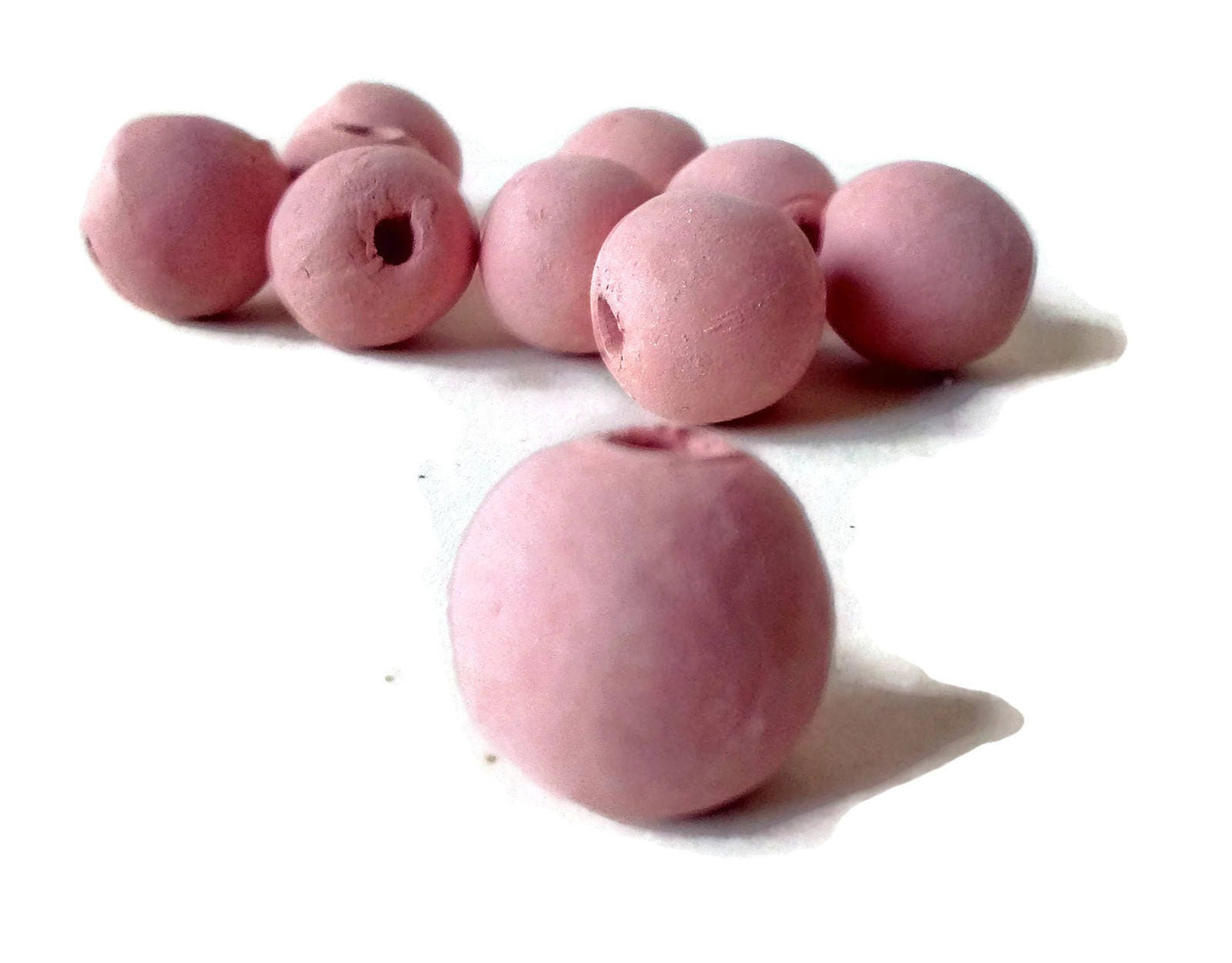 10Pc 15mm Pale Pink Clay Beads For Jewelry Making, Handmade Ceramic Macrame Beads Large Hole 2mm, Round Unique Porcelain Beads - Ceramica Ana Rafael