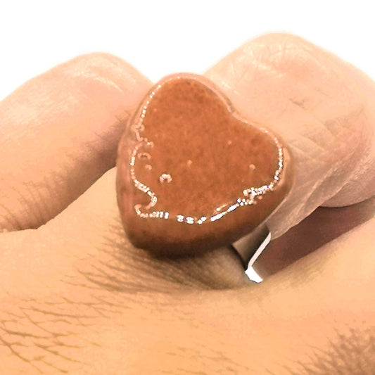 Handmade Large Statement Terracotta Heart Ring For Women, Unique Stainless Steel Adjustable Ring, Best Birthday Gifts For Her - Ceramica Ana Rafael