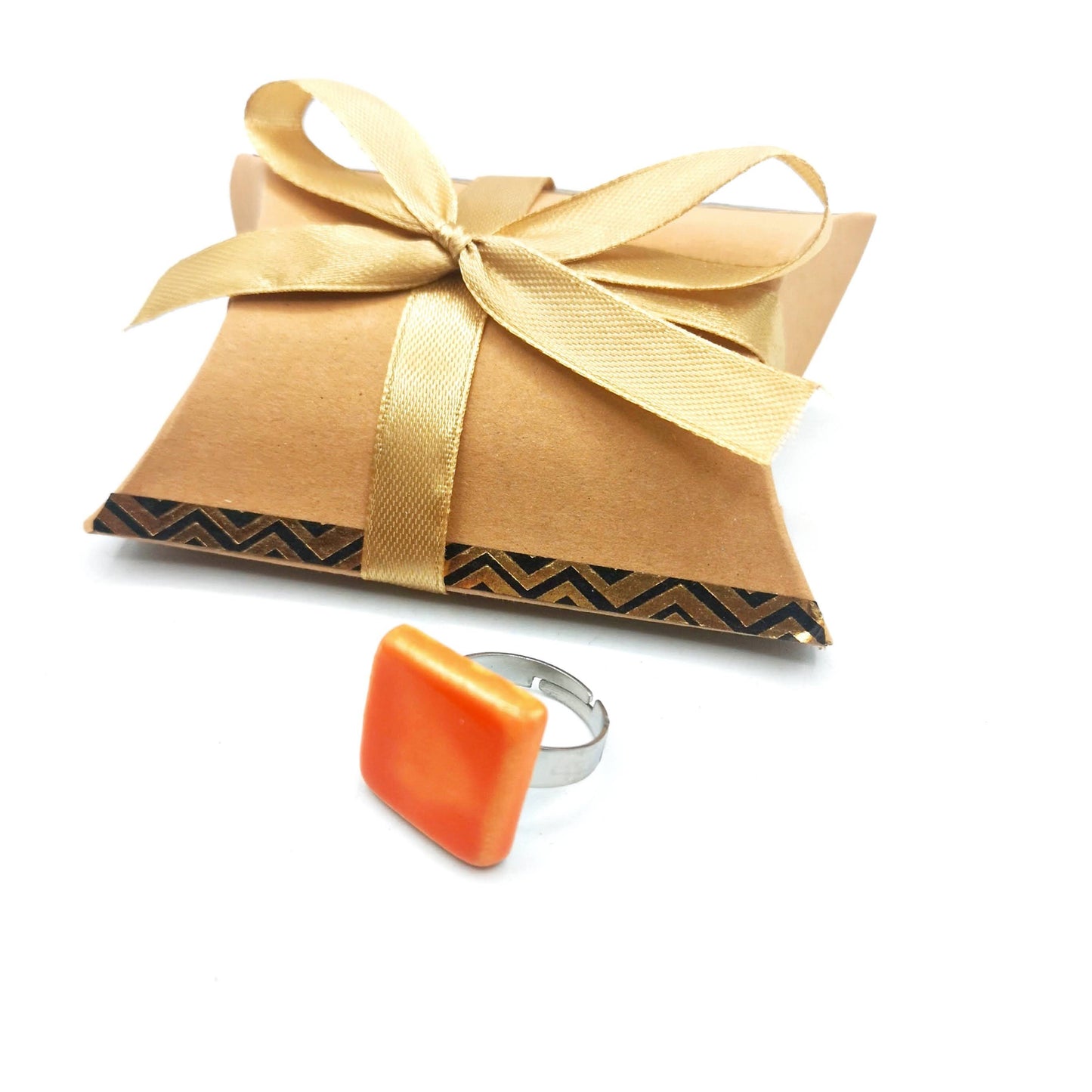 Handmade Ceramic Geometric Ring For Women, Stainless Steel Adjustable Ring, Porcelain Best 9th Anniversary Gifts For Her, Unique Chunky Ring - Ceramica Ana Rafael
