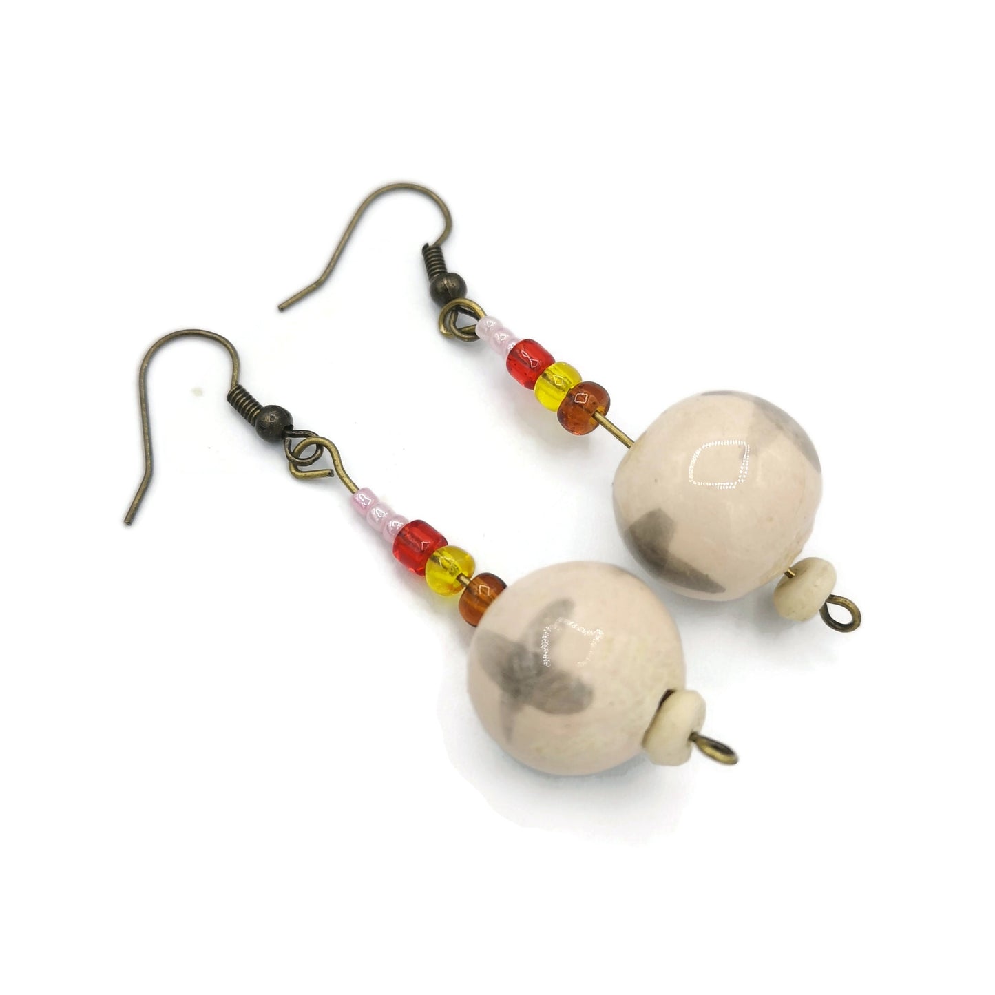 Ceramic Boho Earrings Dangle For Women, Unique Aesthetic Earrings, 9th Anniversary Gift For Her, Dainty Earrings, Mom Birthday Gift - Ceramica Ana Rafael