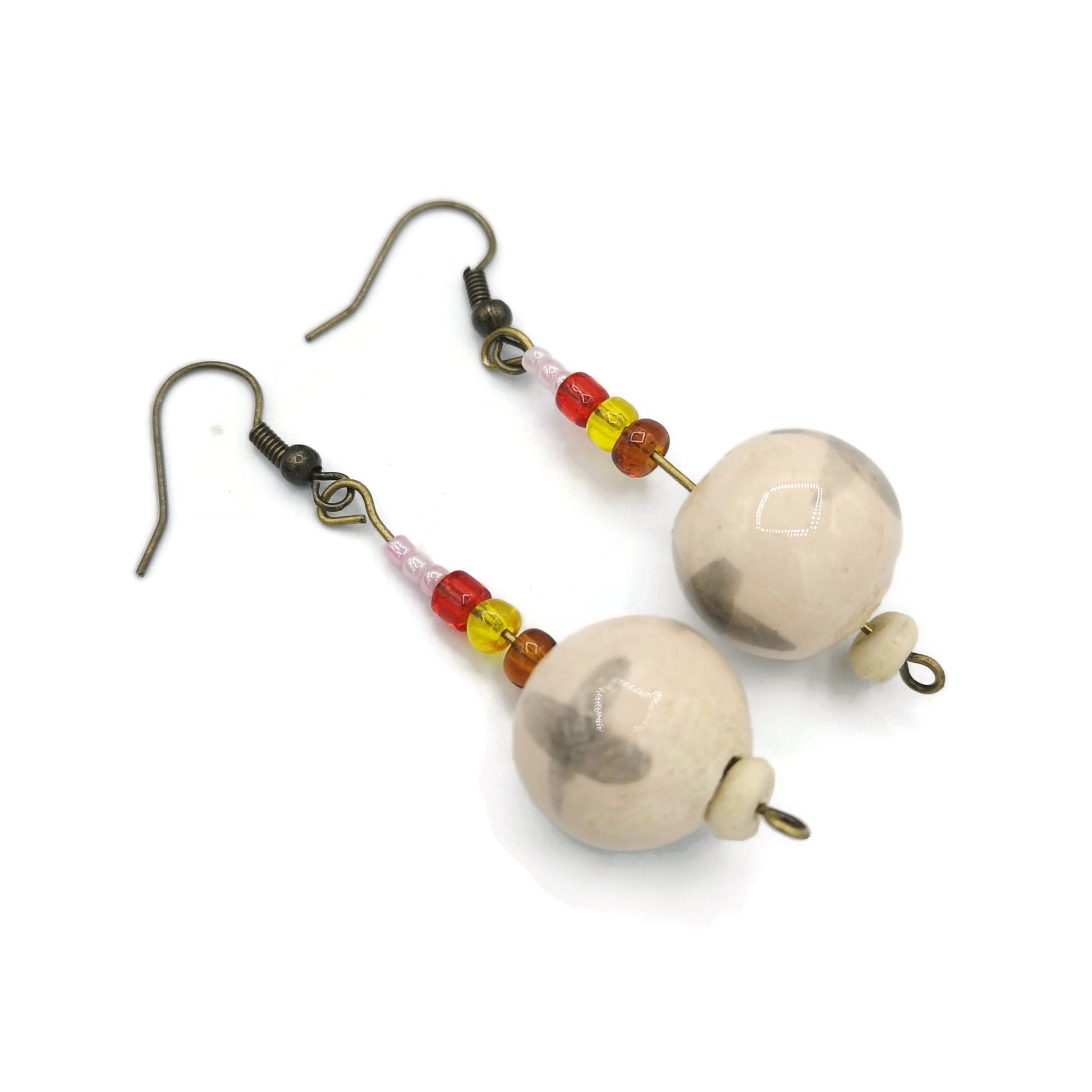 Ceramic Boho Earrings Dangle For Women, Unique Aesthetic Earrings, 9th Anniversary Gift For Her, Dainty Earrings, Mom Birthday Gift - Ceramica Ana Rafael