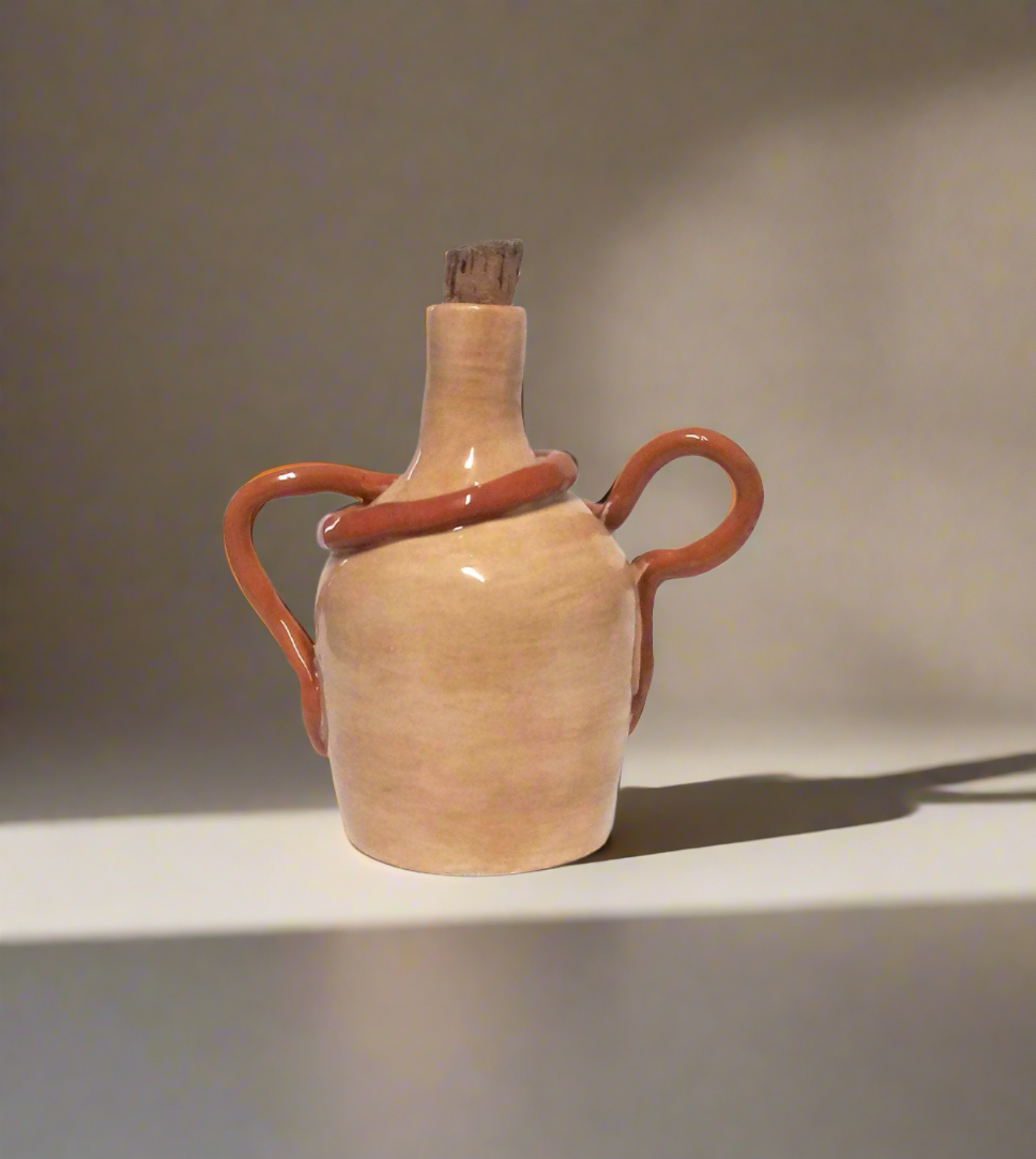 Handmade Ceramic Bottle With Cork Stopper, 15cm Sculptural Vase, Perfect First Home Gift