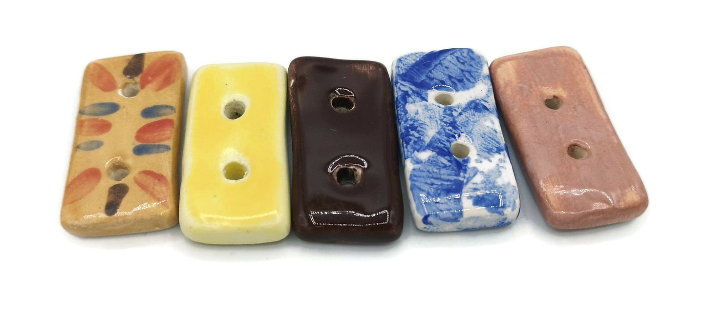 5Pc 40mm Assorted Large Rectangular Sewing Buttons For Crafts, Novelty Sewing Supplies And Notions, Handmade Ceramic Coat Buttons - Ceramica Ana Rafael