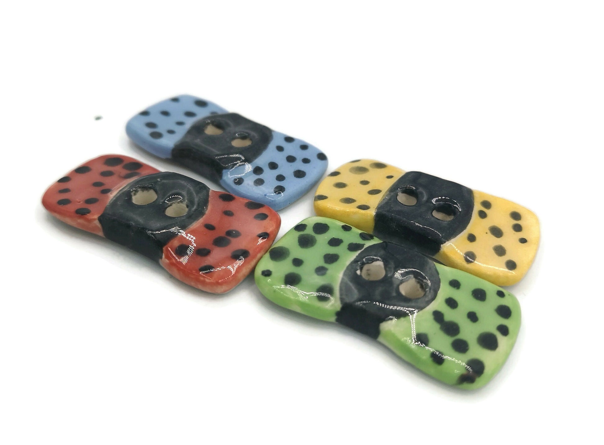 Set of 4 Handmade Ceramic Novelty Theme Buttons For Jewelry Making, Bow Charms, Large Fancy Buttons For Jacket, Sewing Suppies And Notions - Ceramica Ana Rafael