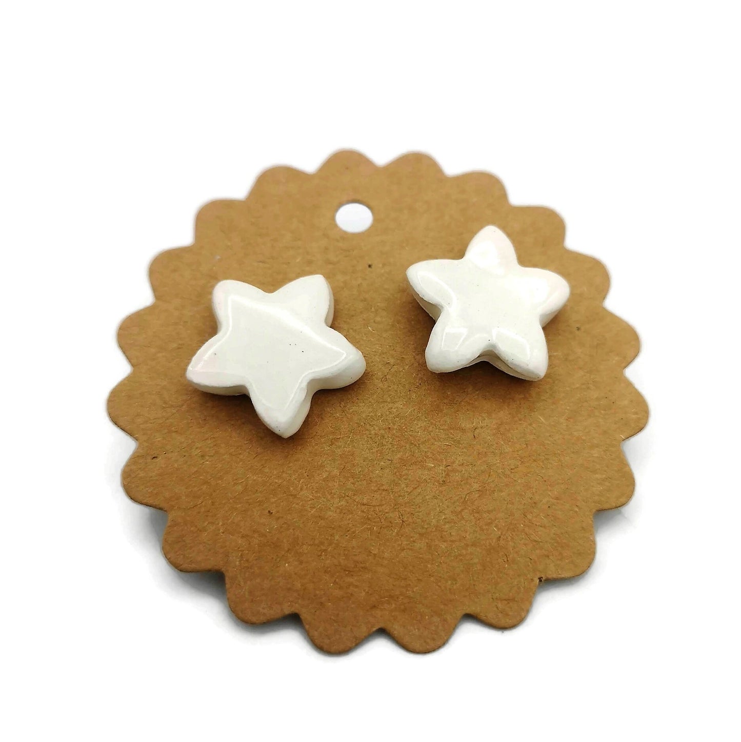 White Star Stud Earrings For Women, Artisan Celestial Ceramic Earrings, Minimalist Best Gifts For Her, Stocking Stuffers For Teen Girl - Ceramica Ana Rafael