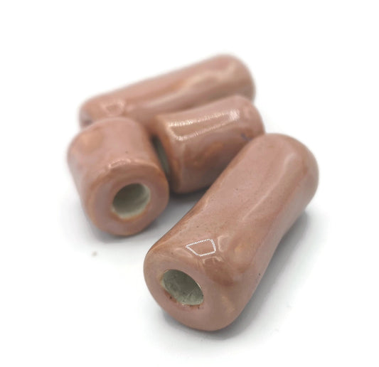 4Pc Handmade Ceramic Beads, Large Hole Macrame Beads, Clay Beads, Unique Decorative Beads Elongated, Jewelry Making Tube Beads Long - Ceramica Ana Rafael