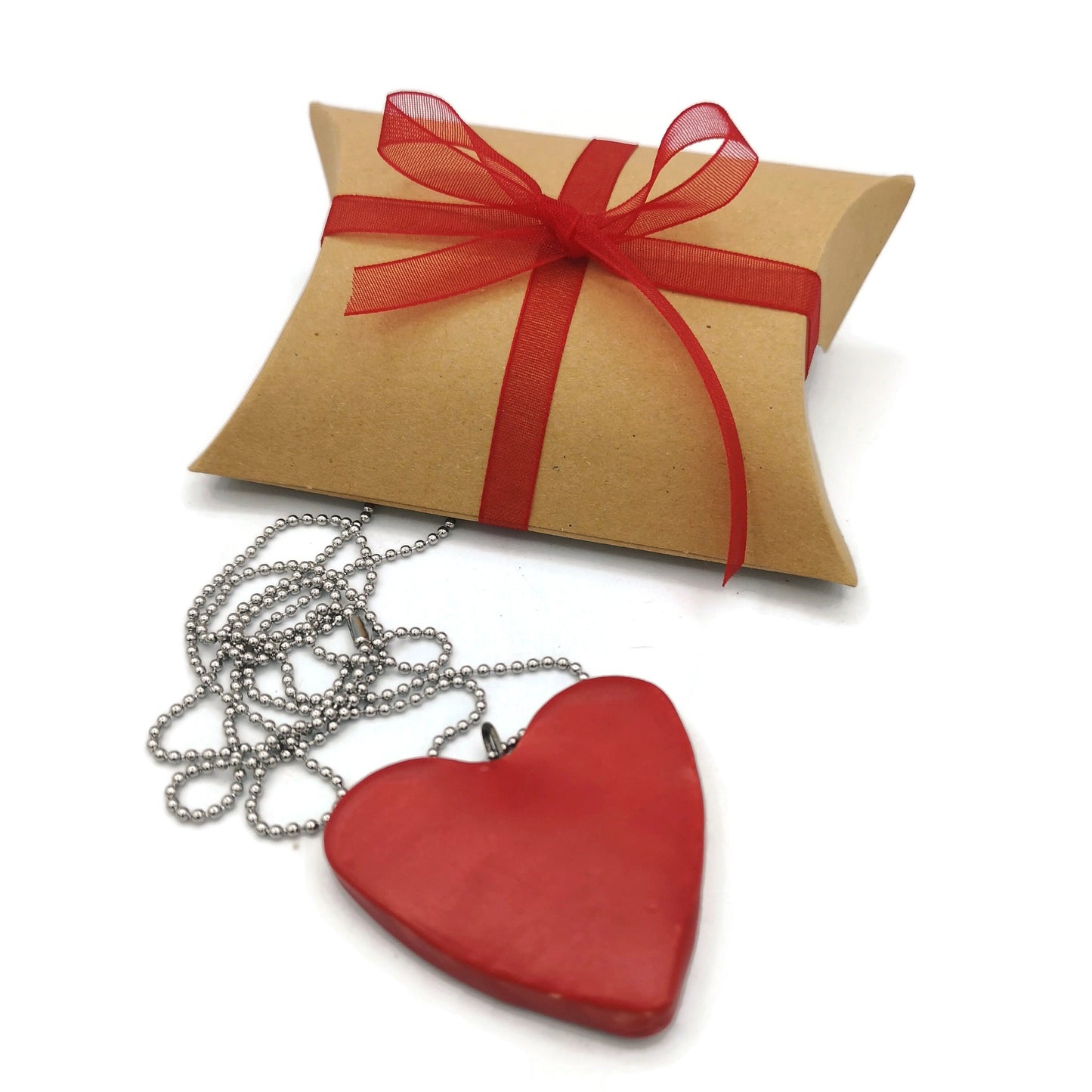 Handmade Ceramic Red Heart Necklace Pendant For Women, Aesthetic Necklace For Mom, Cute Gift For Her, Mothers Day Gift From Daughter - Ceramica Ana Rafael