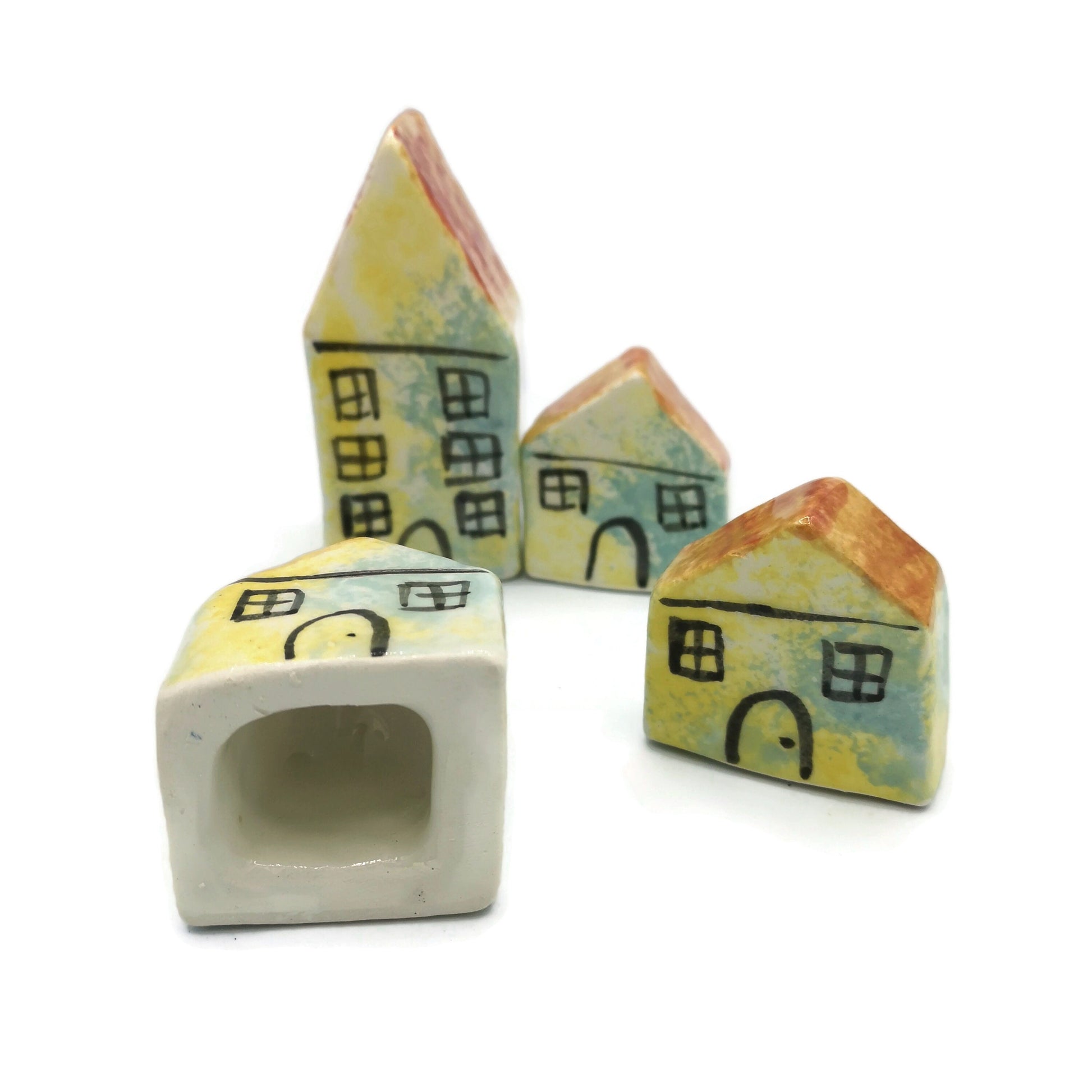 MINIATURE HOUSE, CLAY Sculpture, Set of 4 Ceramic Tiny House, Fathers Day Gift, Housewarming Gift First Home - Ceramica Ana Rafael