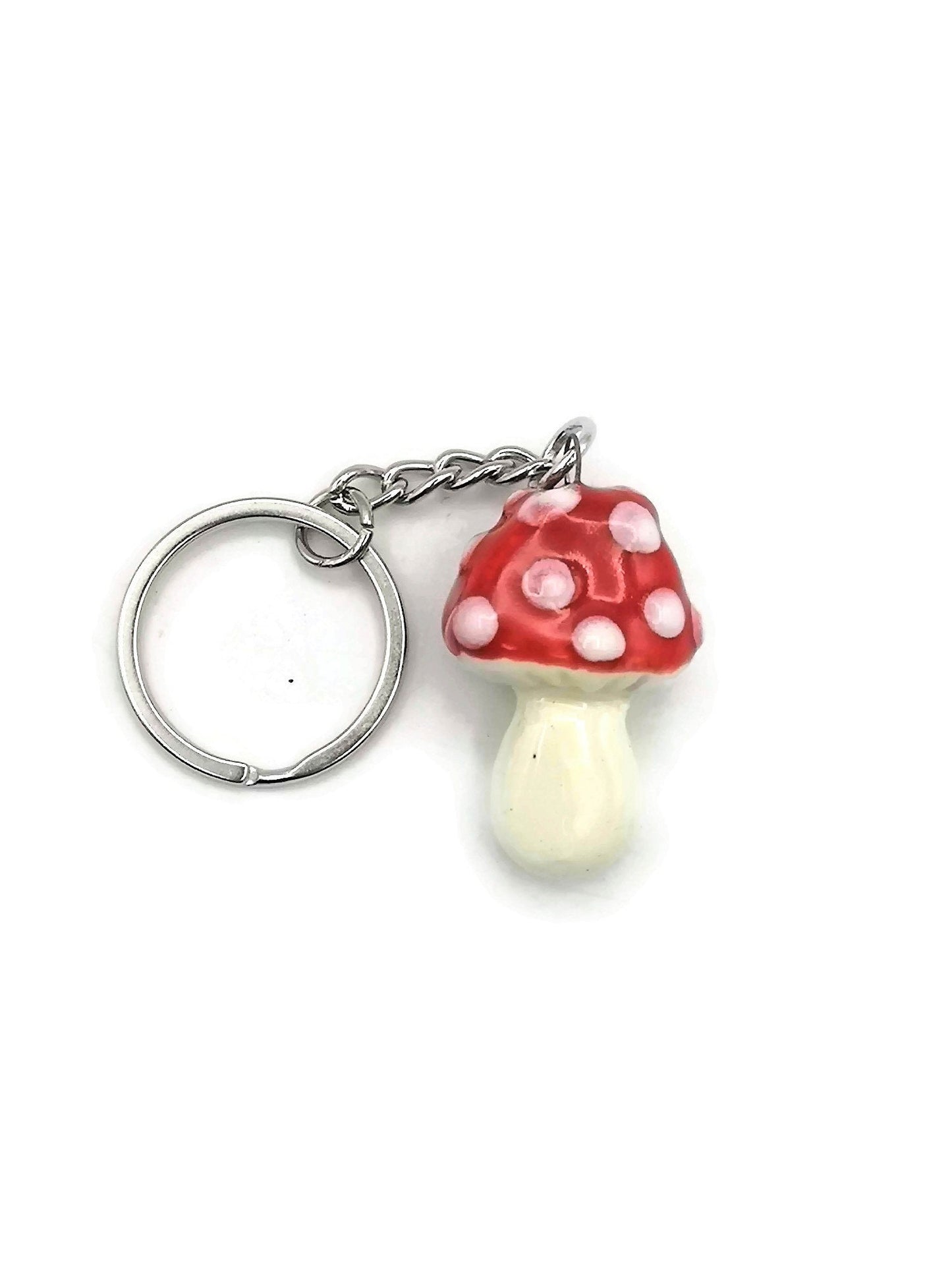 Handmade Ceramic Red Mushroom Keychain For Women, Cut Mushroom Charm Key Chain Gift For Her, Unique Artisan Cottagecore Accessories - Ceramica Ana Rafael