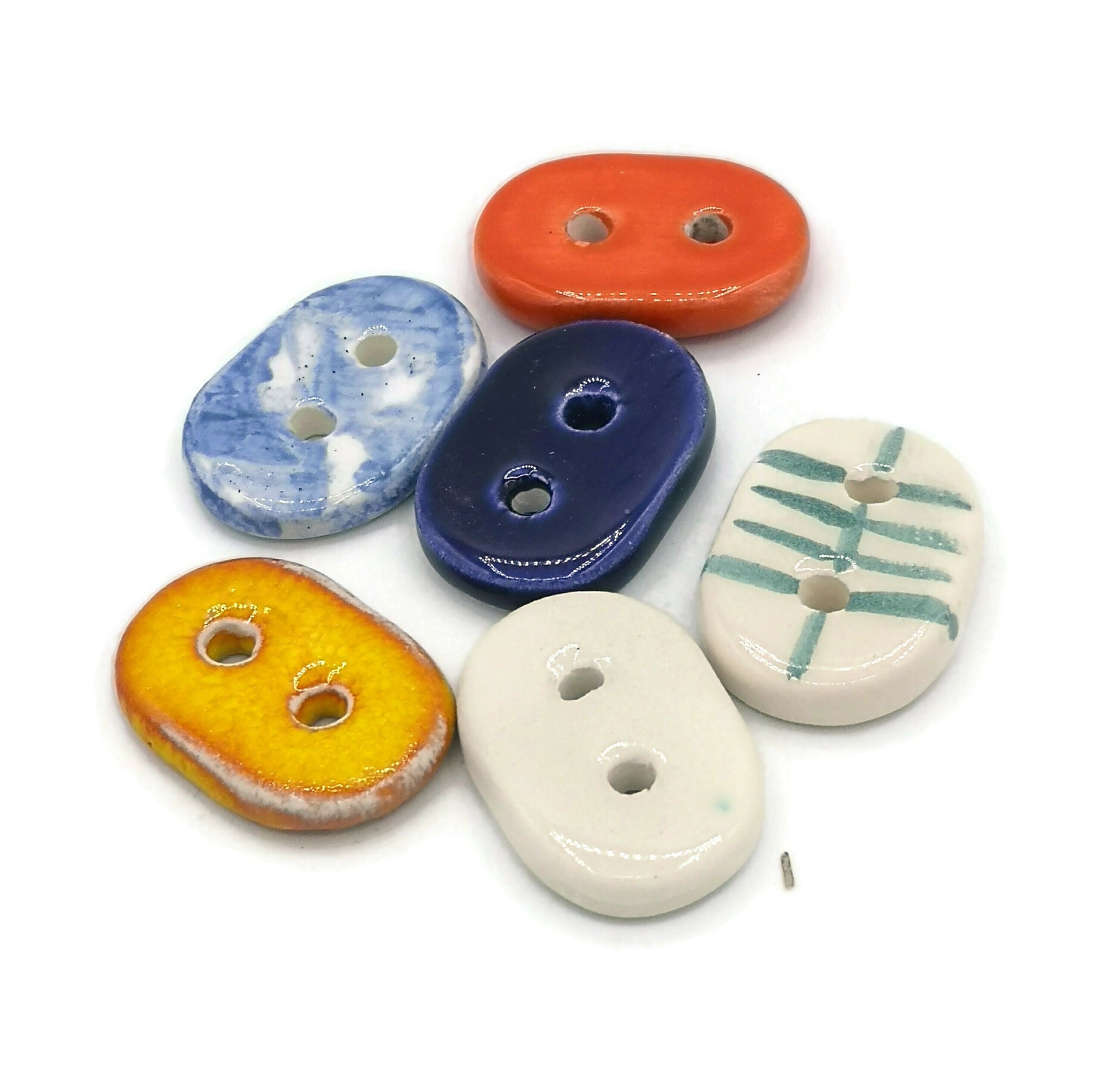 6 Pc 25mm Handmade Ceramic Oval Sewing Buttons, Coat Buttons For Crafts, Best Sellers Sewing Supplies And Notions, Unique Large Buttons - Ceramica Ana Rafael