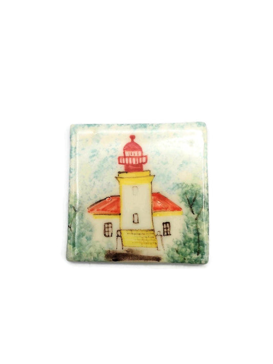 1Pc Hand Painted Lighthouse Small Ceramic Tile Wall Art, Decorative Mosaic Tiles For Backsplash, Unique Gifts For Him - Ceramica Ana Rafael