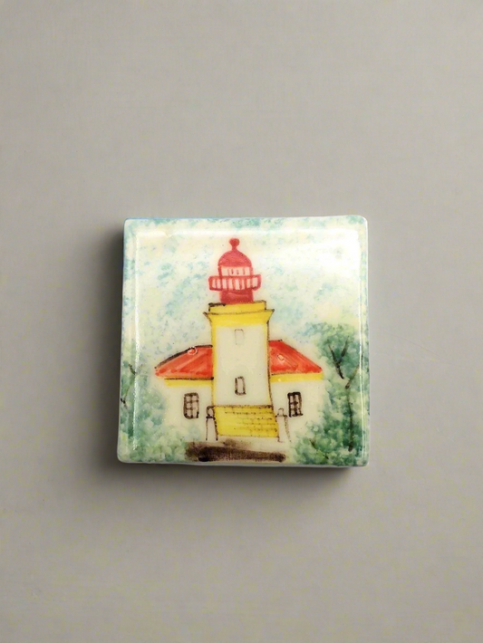 Hand-Painted Ceramic Lighthouse Tile – Small Wall Art & Decorative Mosaic Tile