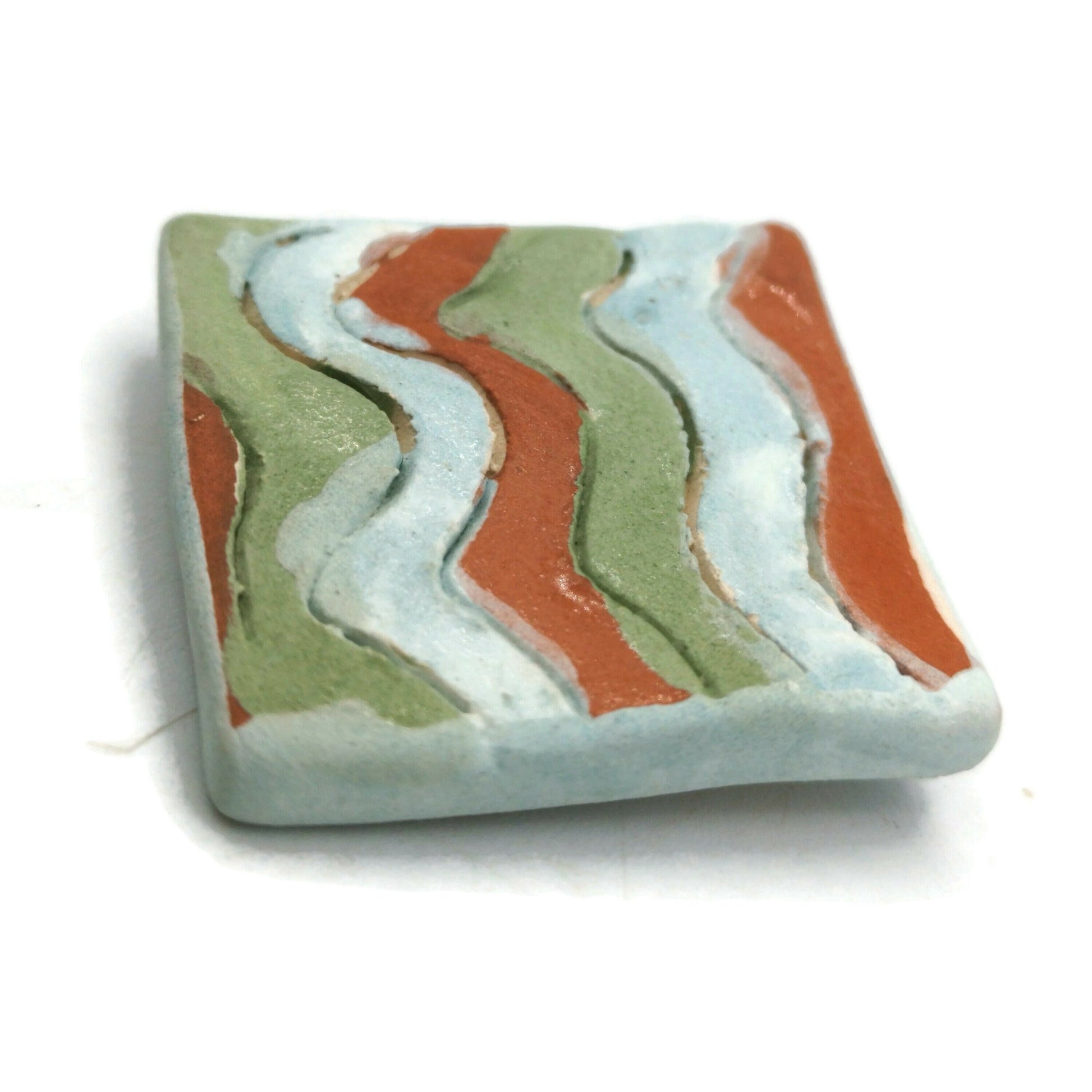 Handmade Ceramic Brooch For Women 9th Anniversary Gifts, Hand Painted Square Shaped Brooch For Mom Birthday Gift, 50th birthday gift - Ceramica Ana Rafael