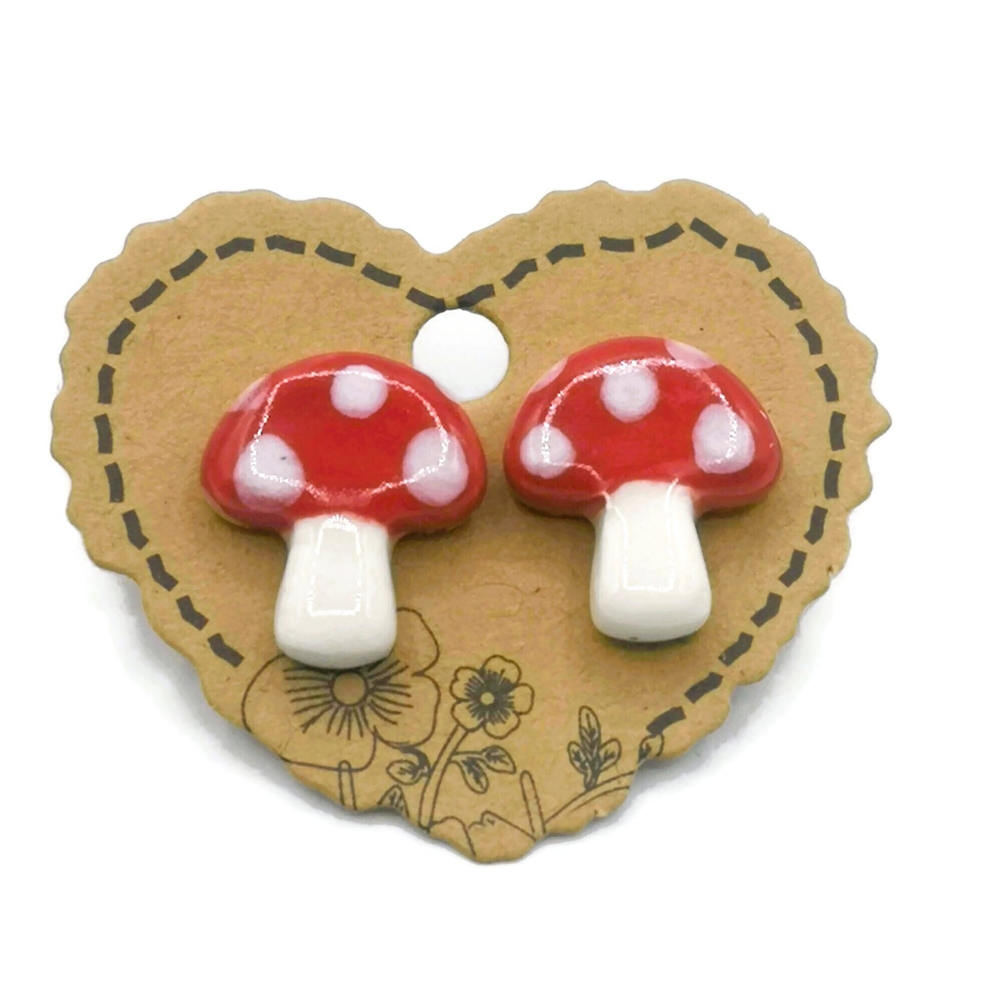 Handmade Red Mushroom Stud Earrings For Women, Clay Designer Earrings, Stocking Stuffer For Teen Girl, Ceramic Jewelry Best Gifts For Her - Ceramica Ana Rafael