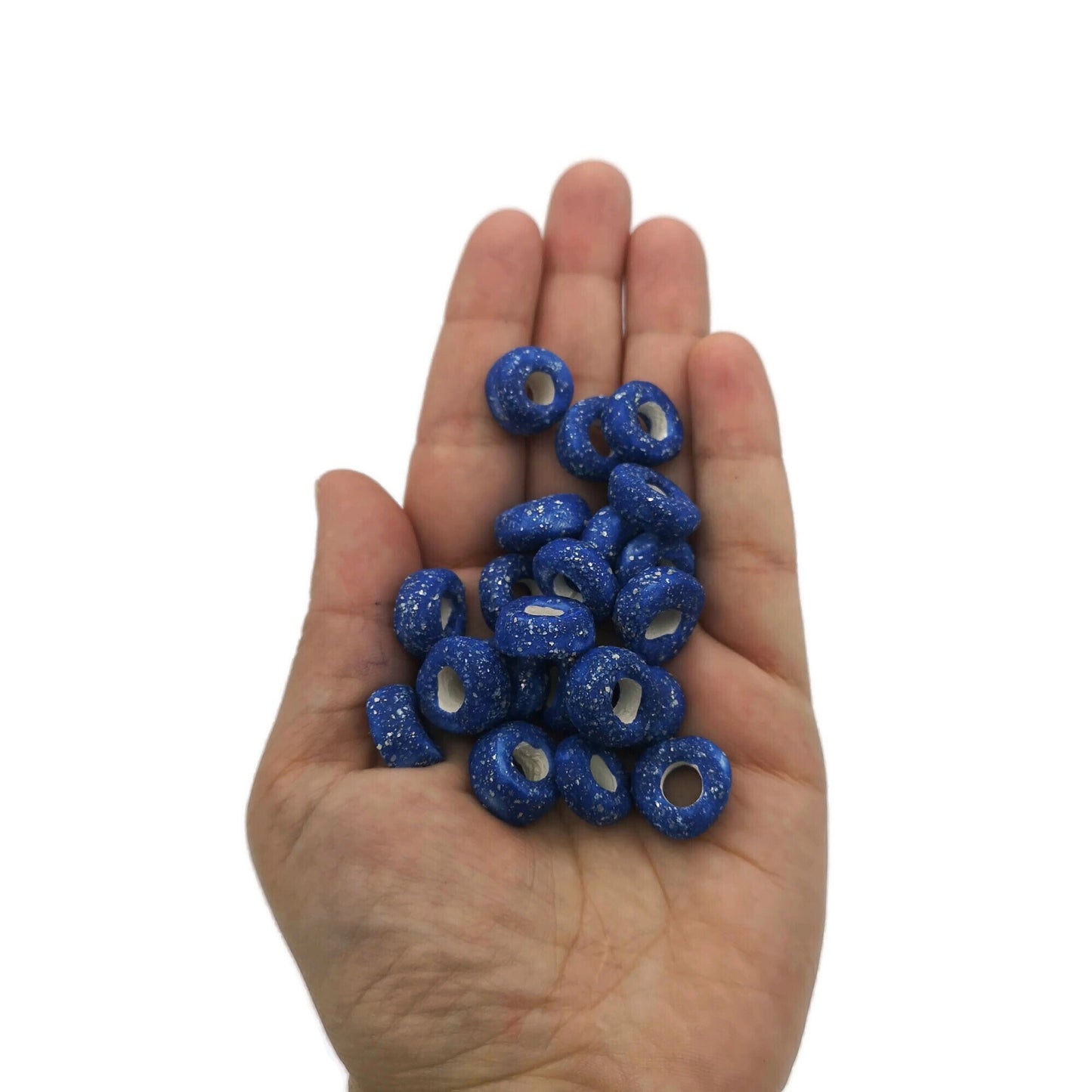 7 Pcs Clay Beads Large Hole, Handmade Ceramic Beads Jewelry Making, Porcelain Dreadlock Beads, Unique Donut Bead Unusual - Ceramica Ana Rafael