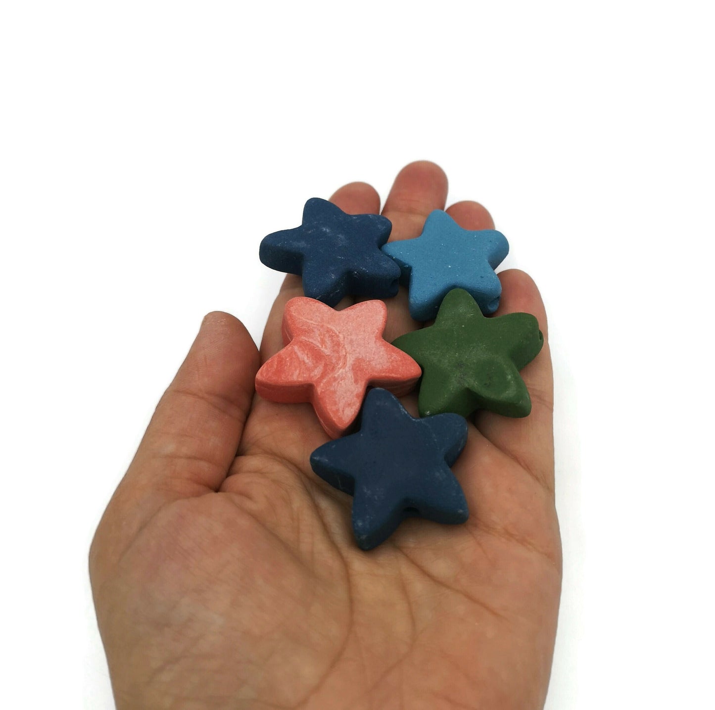 5Pc 35mm Large Ceramic Star Beads For Jewelry Making, Handmade Decorative Clay Beads, Large Unusual Assorted Macrame Beads - Ceramica Ana Rafael