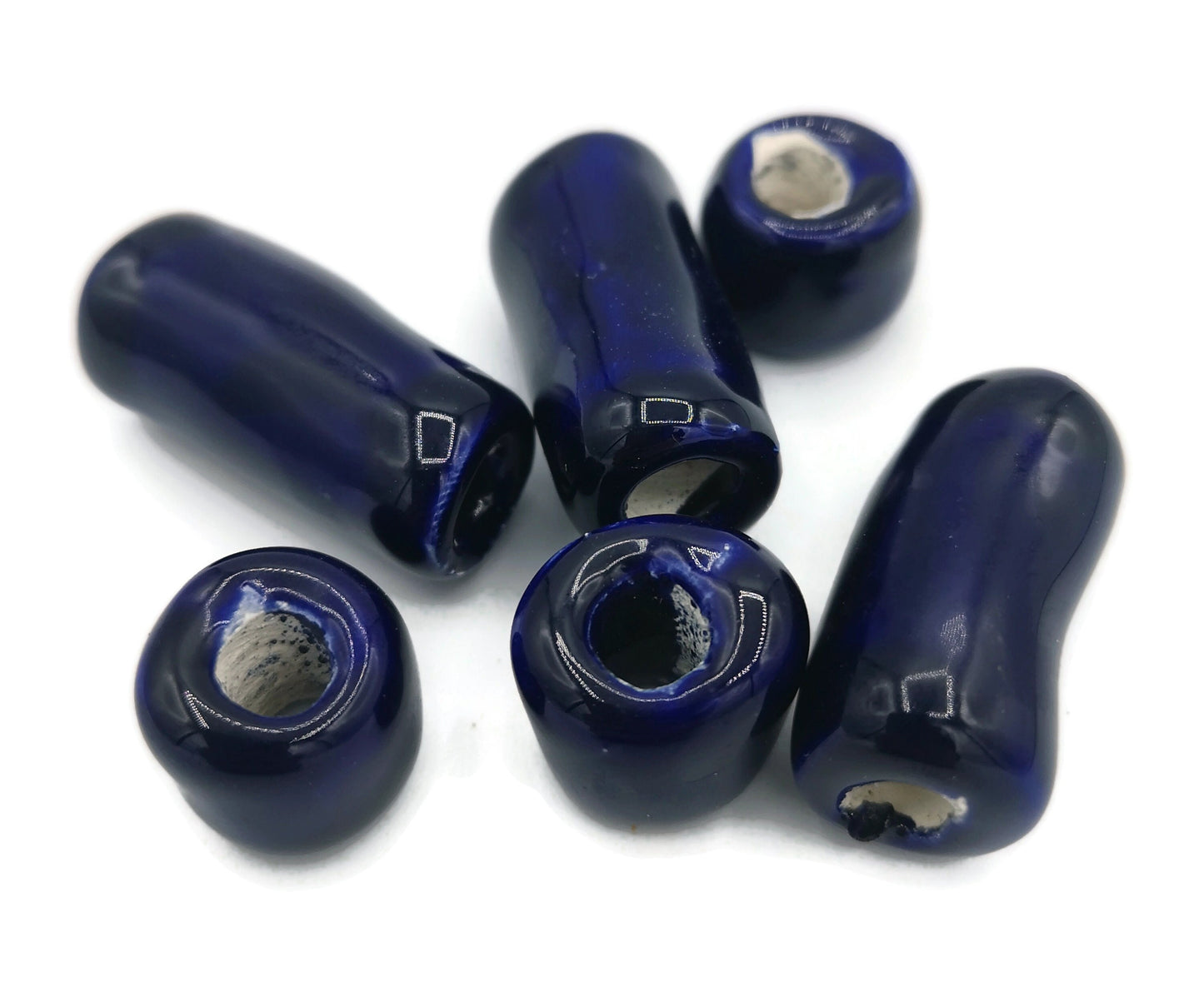 LARGE TUBE BEADS, Macrame Beads, Large Hole Beads, Set of 6 Ceramic Beads For Jewelry Making - Ceramica Ana Rafael