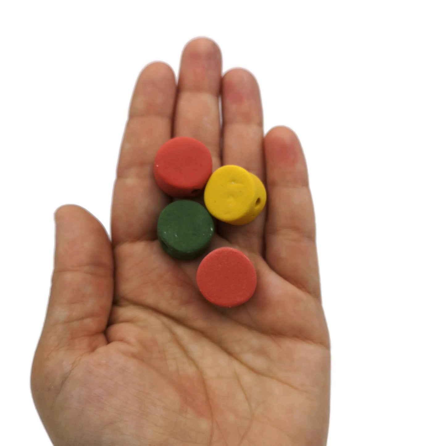 4Pc 15mm Assorted Handmade Ceramic Beads For Jewelry Making, Colorful Matte Clay Macrame Beads Large Hole 2mm, Artisan Pottery Coin Beads - Ceramica Ana Rafael