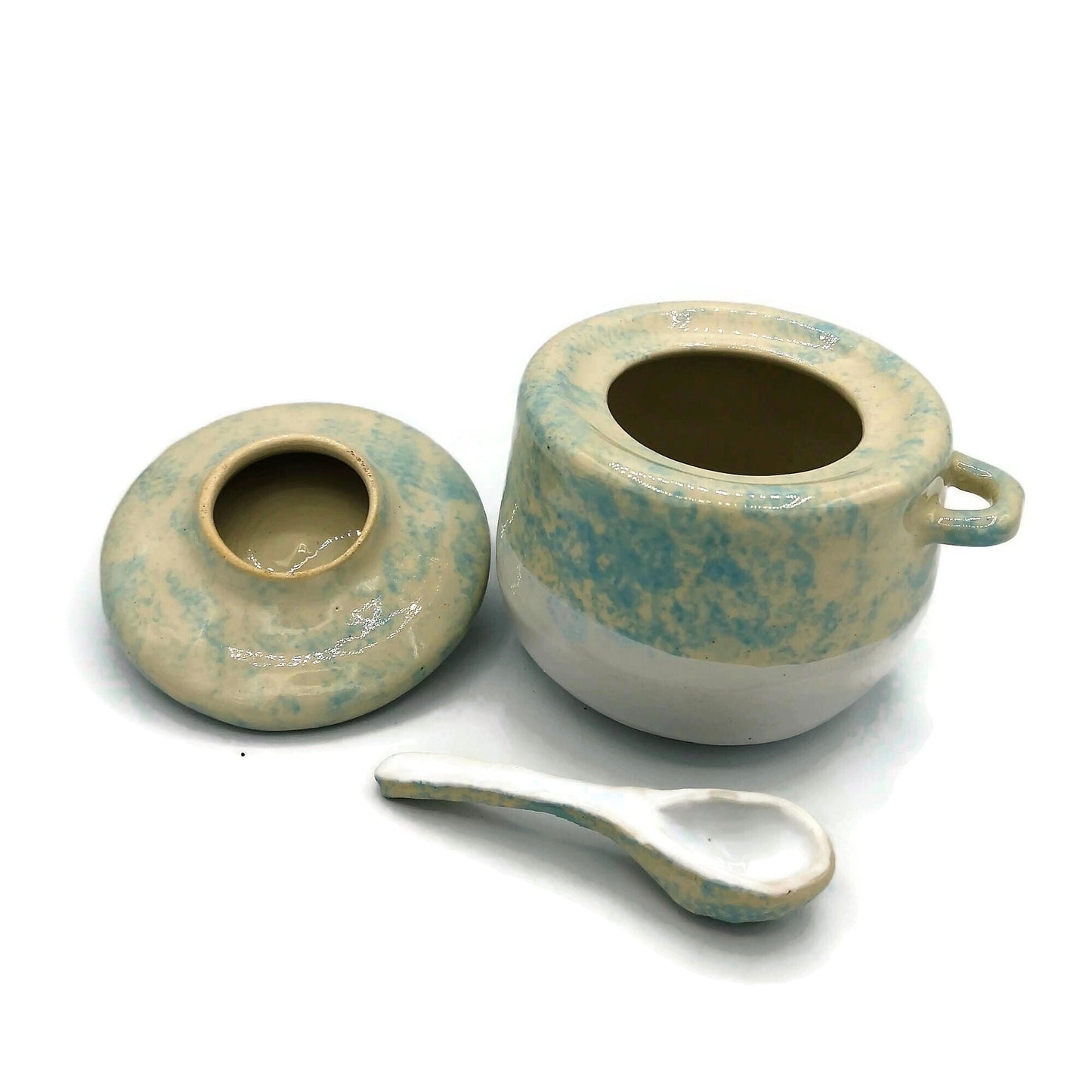 STONEWARE SUGAR BOWL With Lid And Spoon, Modern Ceramic Salt Bowl, Housewarming Gift First Home, Mothers Day Gift From Daughter, Sugar Jar - Ceramica Ana Rafael