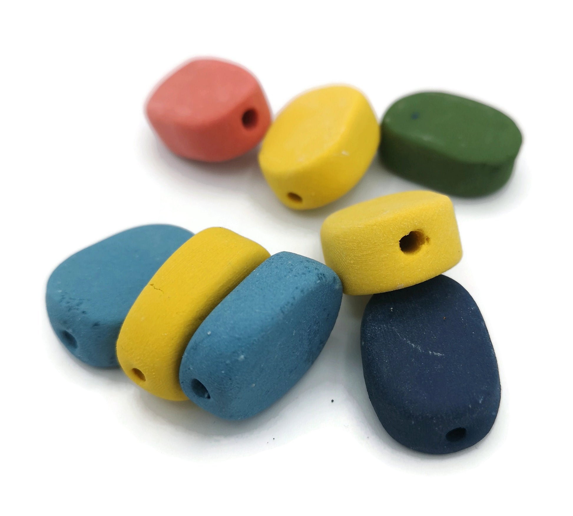 8Pc Etra Large Handmade Ceramic Beads For Jewelry Making, 2 mm Hole Assorted Matte Oval Shaped Beads For Macrame, Colorful Clay Beads - Ceramica Ana Rafael