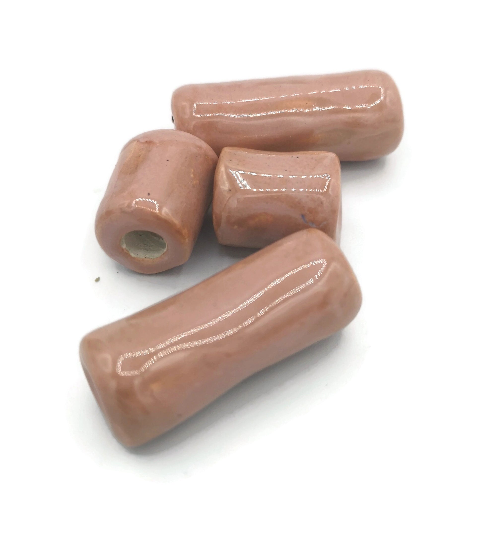 4Pc Handmade Ceramic Beads, Large Hole Macrame Beads, Clay Beads, Unique Decorative Beads Elongated, Jewelry Making Tube Beads Long - Ceramica Ana Rafael