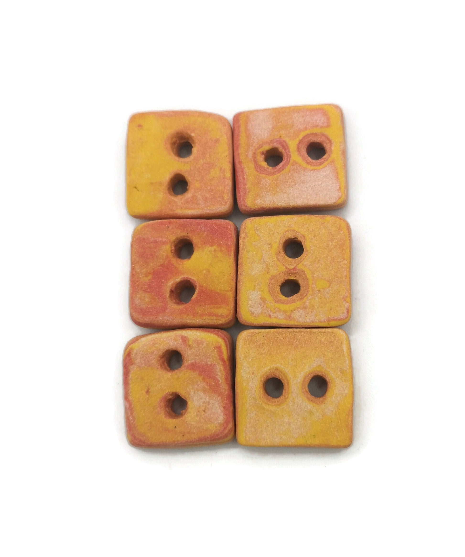 6Pc 20mm Matte Square Sewing Buttons, Handmade Ceramic Orange Flatback Coat Buttons For Clothing, Jacket Buttons, Porcelain Buttons in Clay - Ceramica Ana Rafael